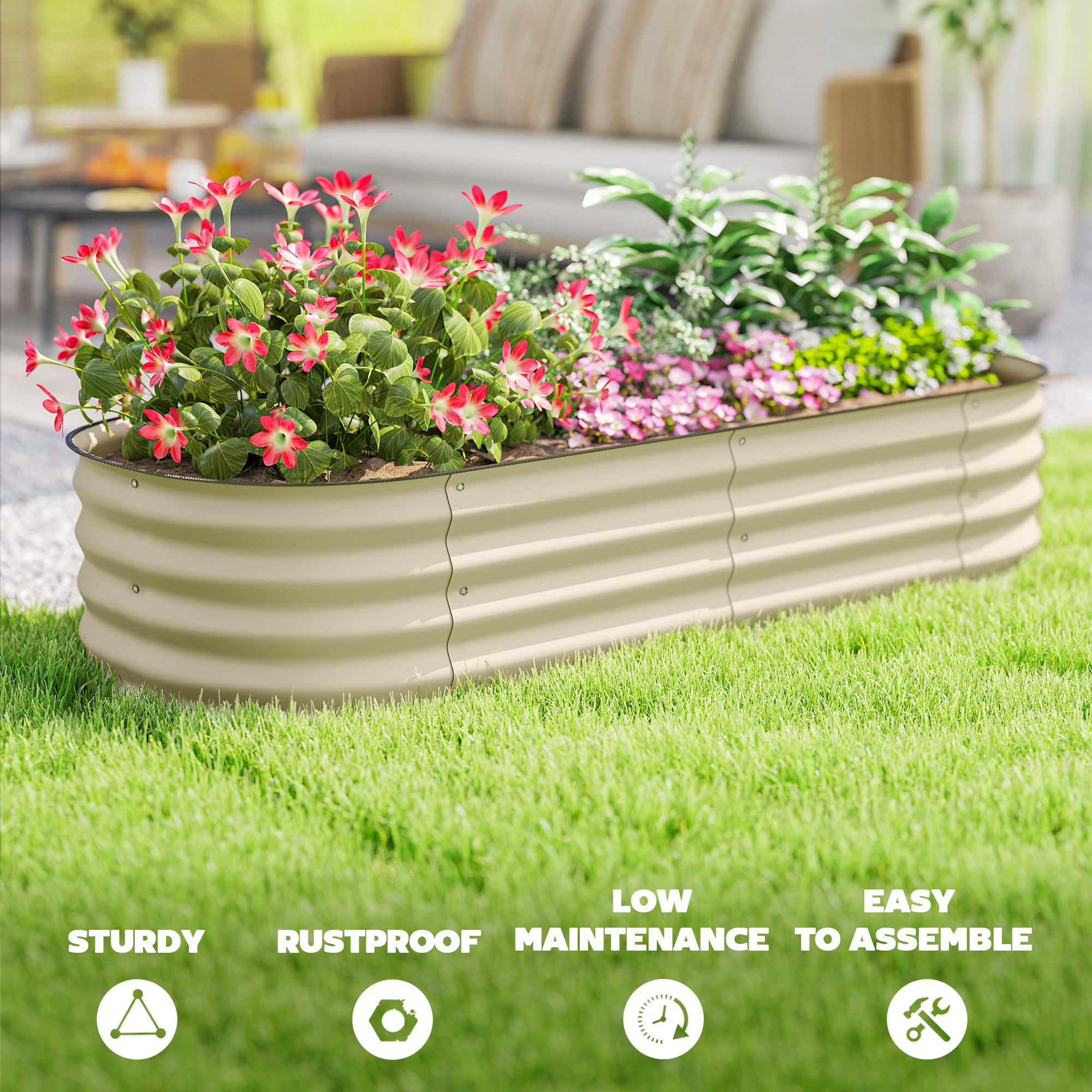 4.9' x 2' x 1' Galvanized Raised Garden Bed Kit, Metal Planter Box with Safety Edging, Cream - Cream White - Image 7