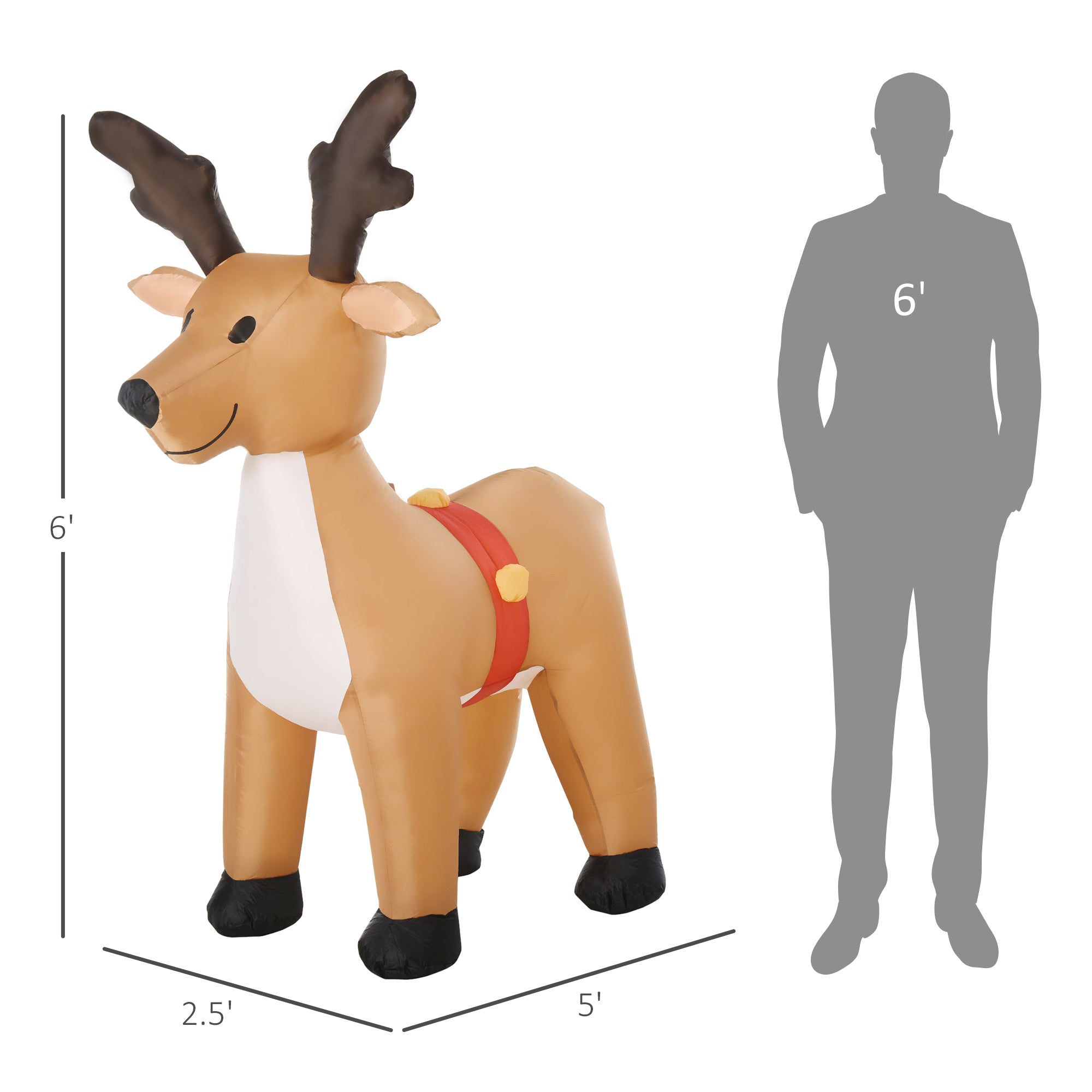 6ft Christmas Inflatables Outdoor Decorations Reindeer, Blow-Up Yard Christmas Decor with LED Lights Display