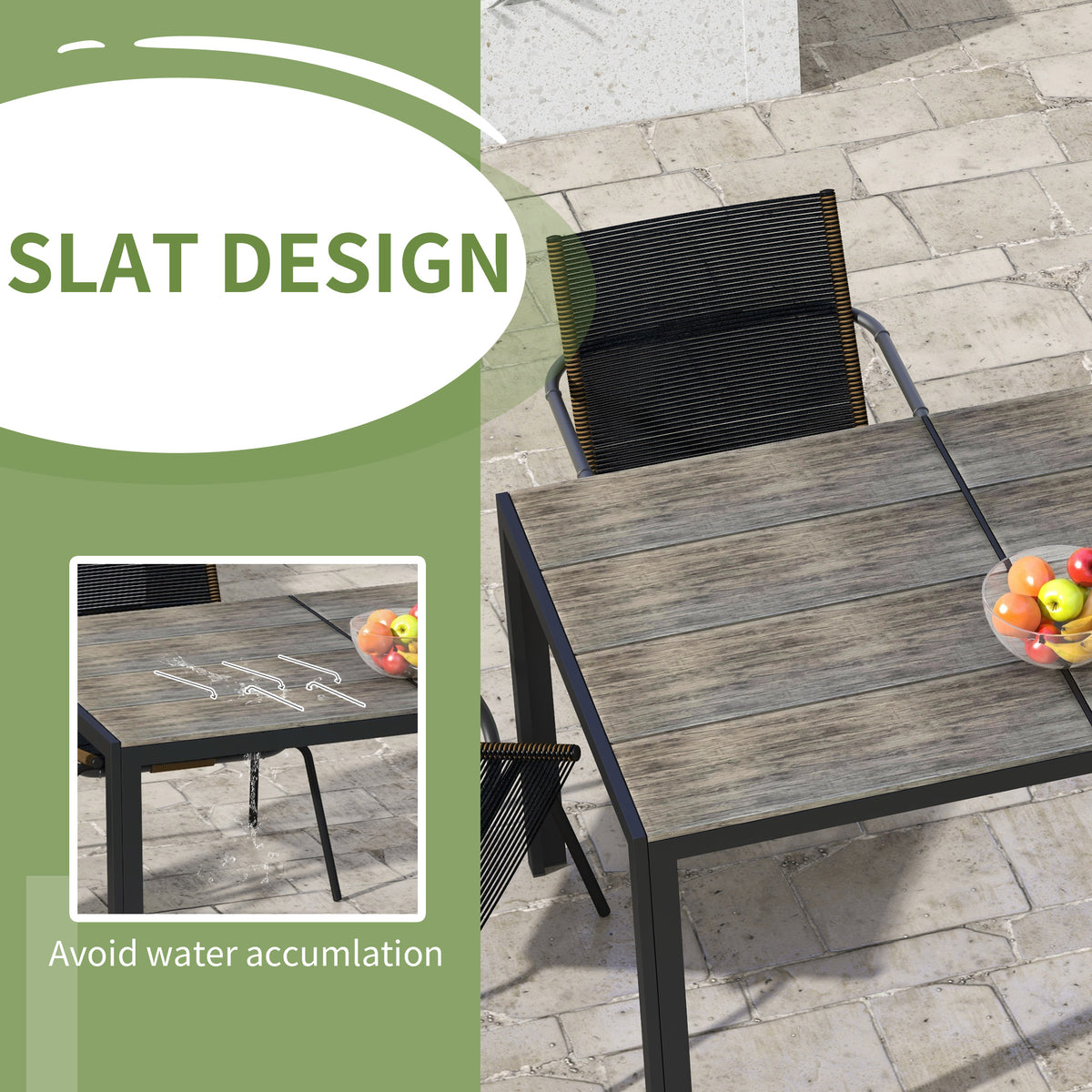 Patio Table for 6 with Aluminum Frame, Faux Wood Tabletop, Rectangular Outdoor Table for Backyard, Lawn, Balcony, Gray
