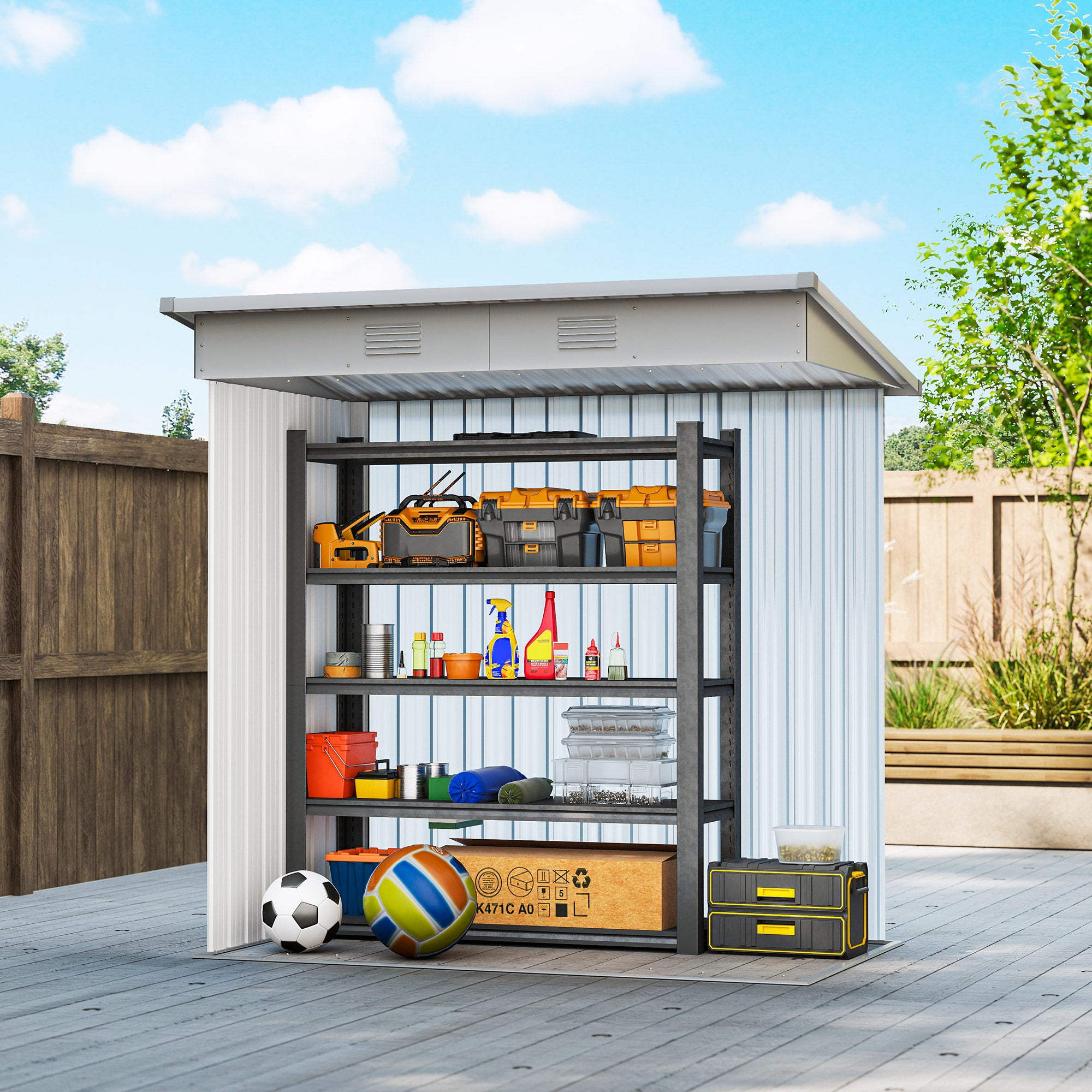 6' x 4' Metal Garden Shed, Backyard Tool Storage Shed with Dual Locking Doors, 2 Air Vents and Steel Frame, Gray - Gray - Image 7