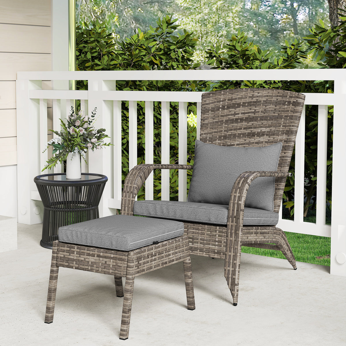 Wicker Adirondack Chair Fire Pit Chair w/ Ottoman & Cushions, Gray