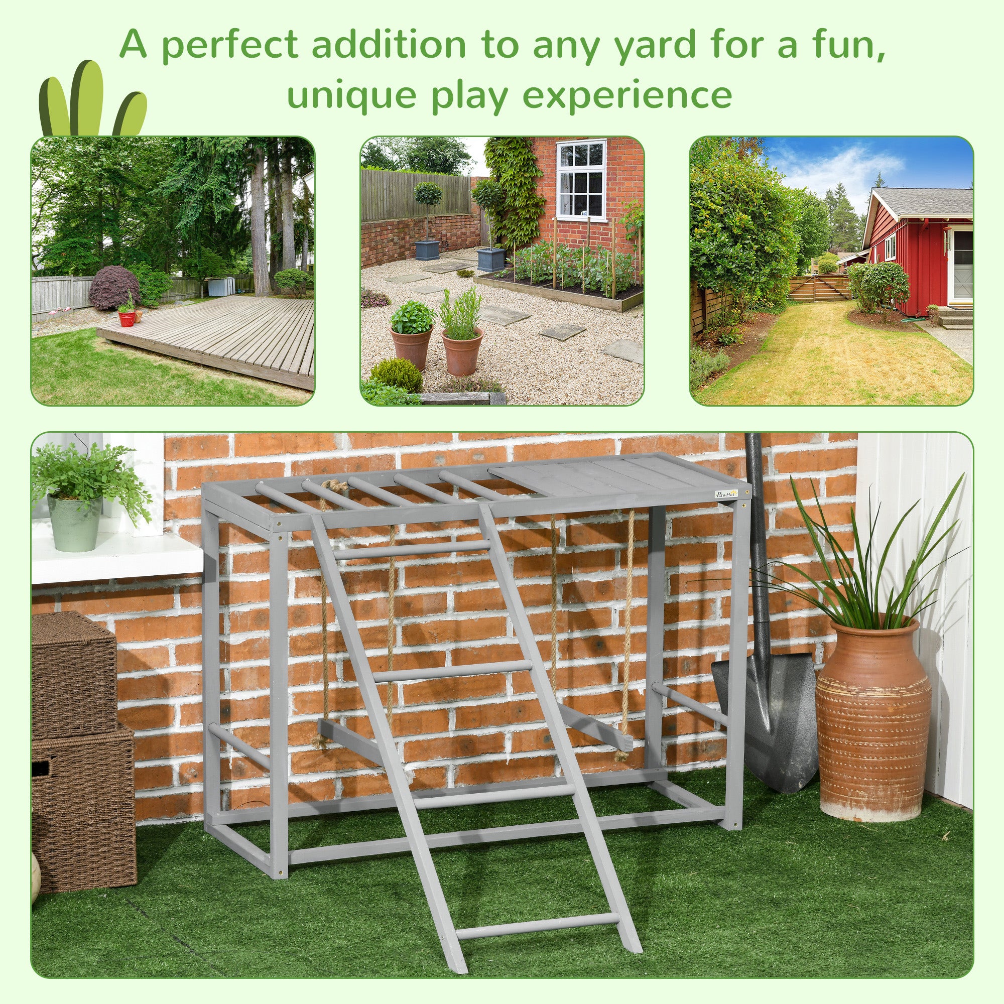 Chicken Activity Play with Swing Set for 3–4 Birds, Wooden Chicken Coop Accessory with Multiple Perches & Hen Ladder, Gray - Gray - Image 5