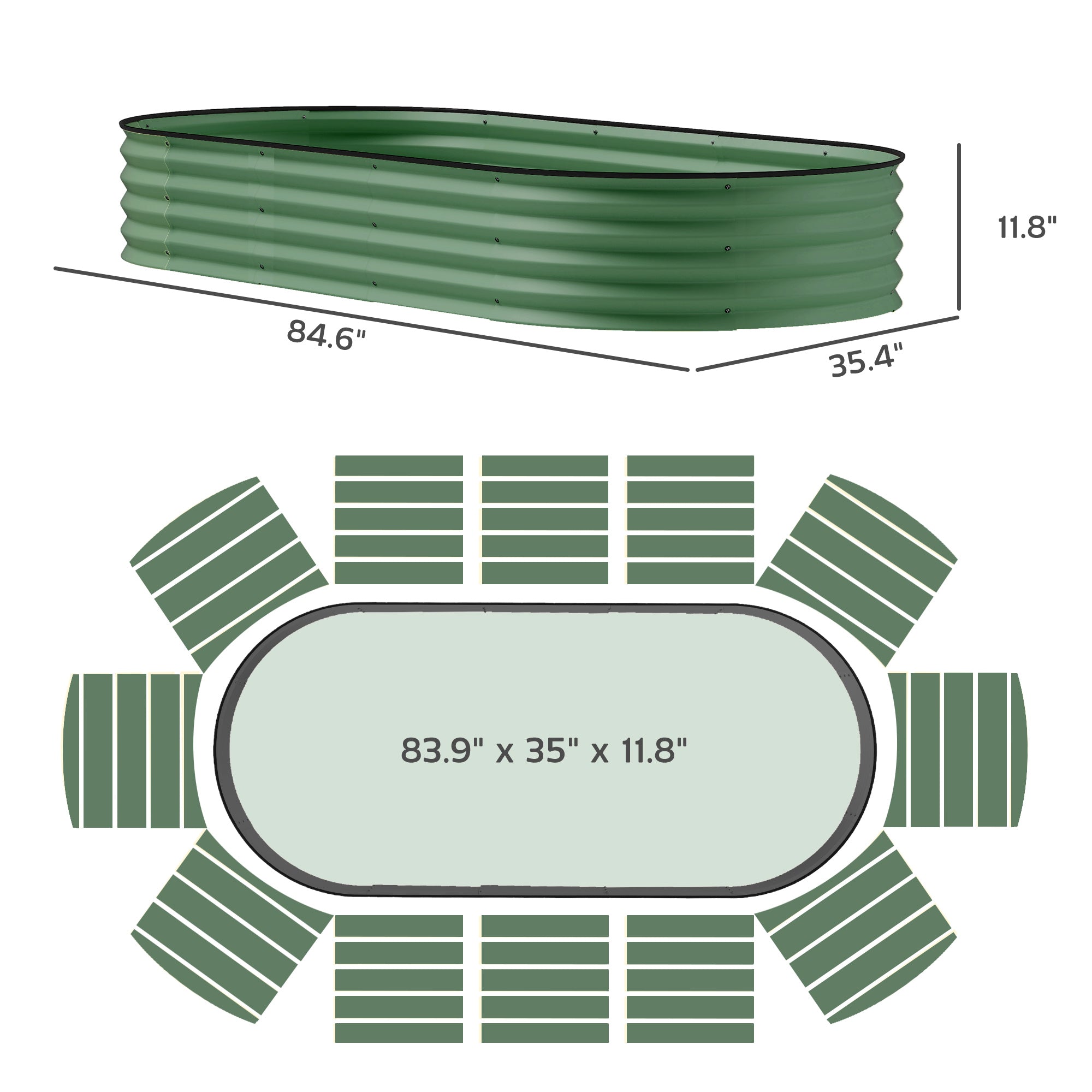 7' x 3' x 1' Raised Garden Bed Set, 2PCS Raised Beds for Gardening with Metal Plant Stakes, Green - Green - Image 3
