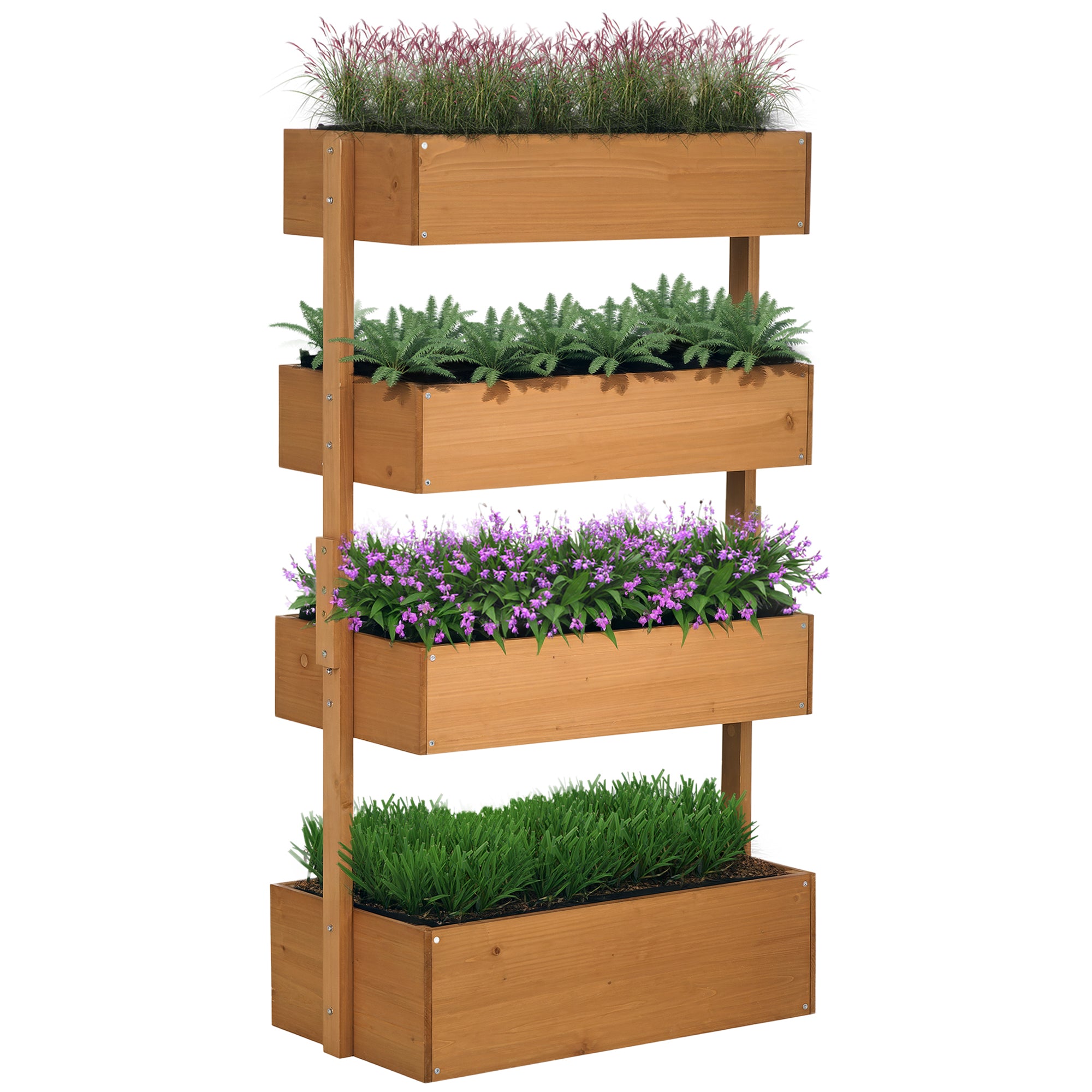 Vertical 4 Tier Raised Garden Bed, Wooden Planter Box, Self-Draining with Bed Liner for Indoor Outdoor Flowers, Vegetables and Herbs, Orange - Orange