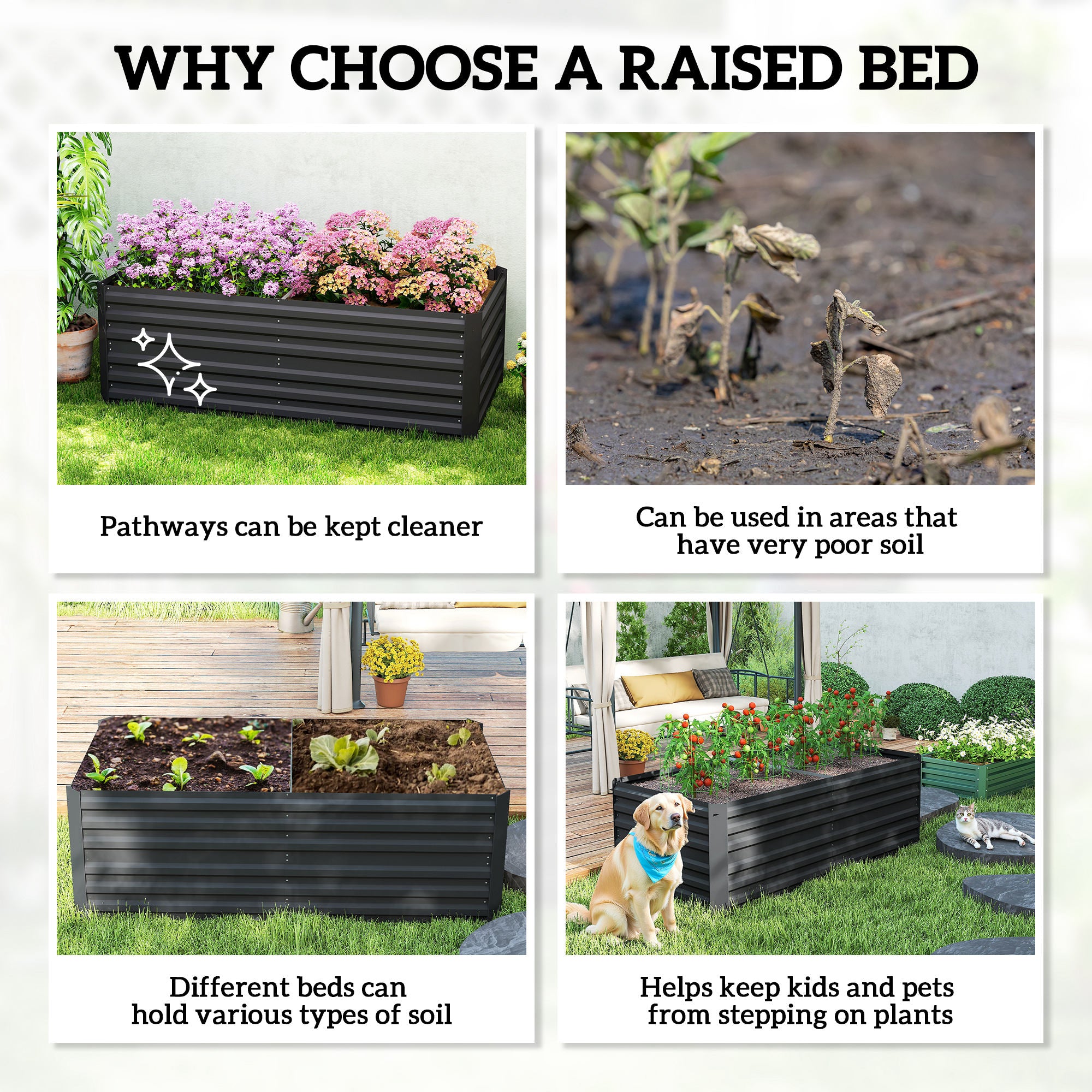 Galvanized Raised Garden Bed, Steel Outdoor Planters with Reinforced Rods, 71" x 36" x 23", Black - Black - Image 6
