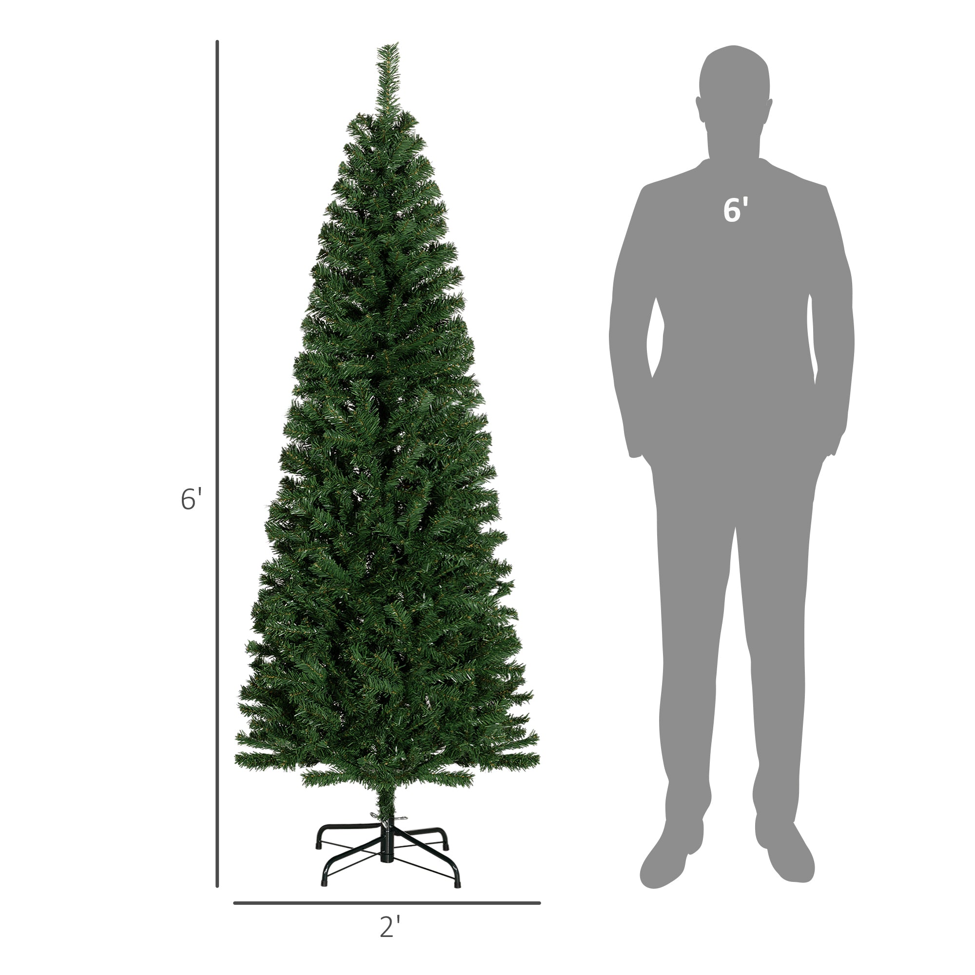 6 FT Artificial Christmas Tree Pencil Xmas Tree with Stand, 618 Tips, Holiday Home Indoor Decoration for Party, Green