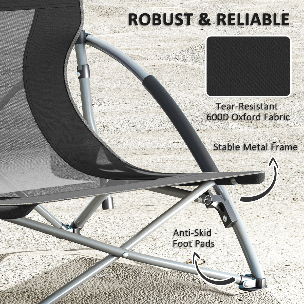 Set of 2 Folding Beach Chairs with Mesh Back, Carry Bag and Cup Holder for Outdoor Camping Lawn Sports Picnic, Black