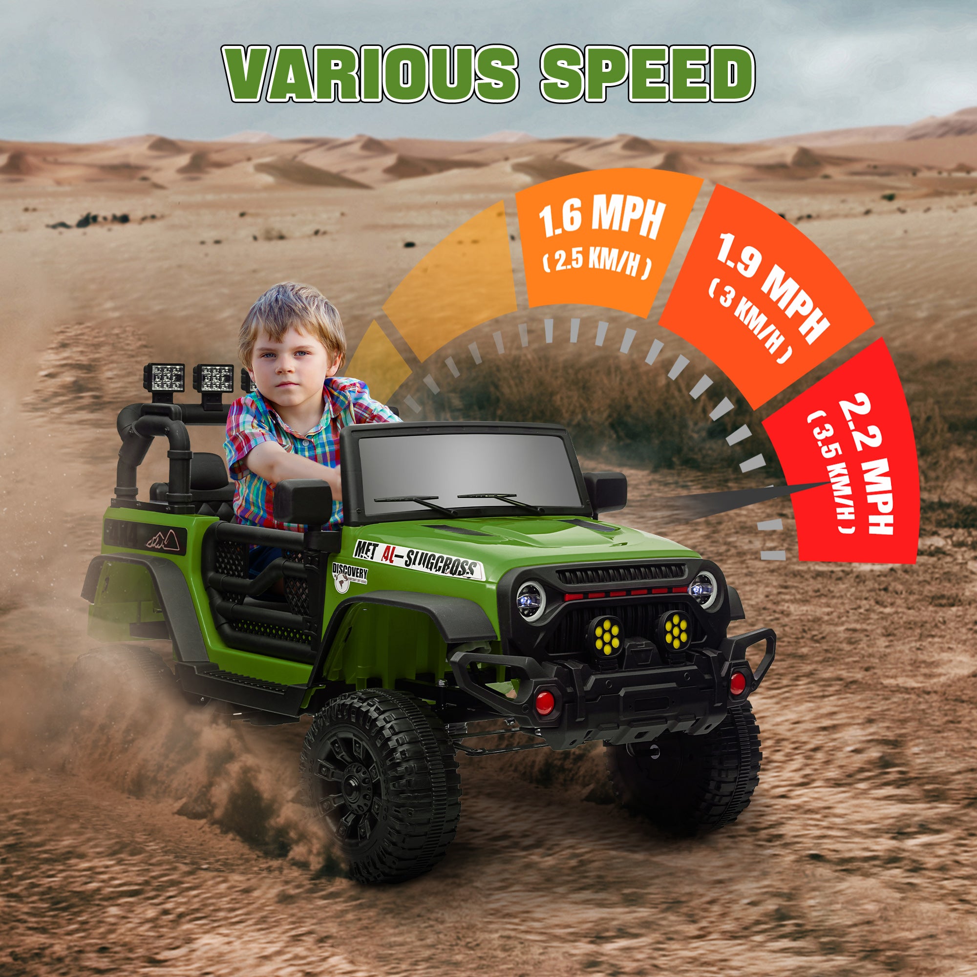 12V Battery Powered Ride on Car, Ride on Truck w/ Remote, 4 Suspension Wheels, Music Horn Lights, Green