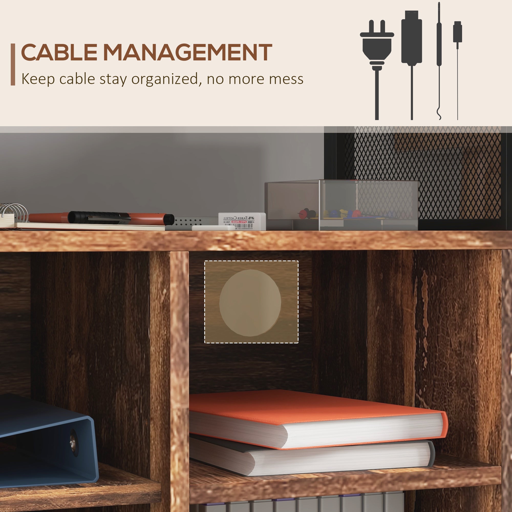 Printer Stand with Socket and USB Charging Ports, Industrial Mobile Printer Table with Storage and Wheels, Rustic Brown