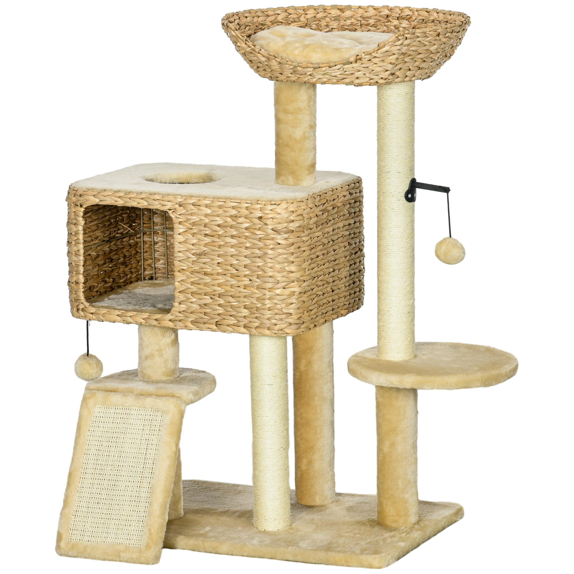 Cat Tree for Indoor Cats w/ Scratching Posts, Condo Cat Tower, Beige - Beige