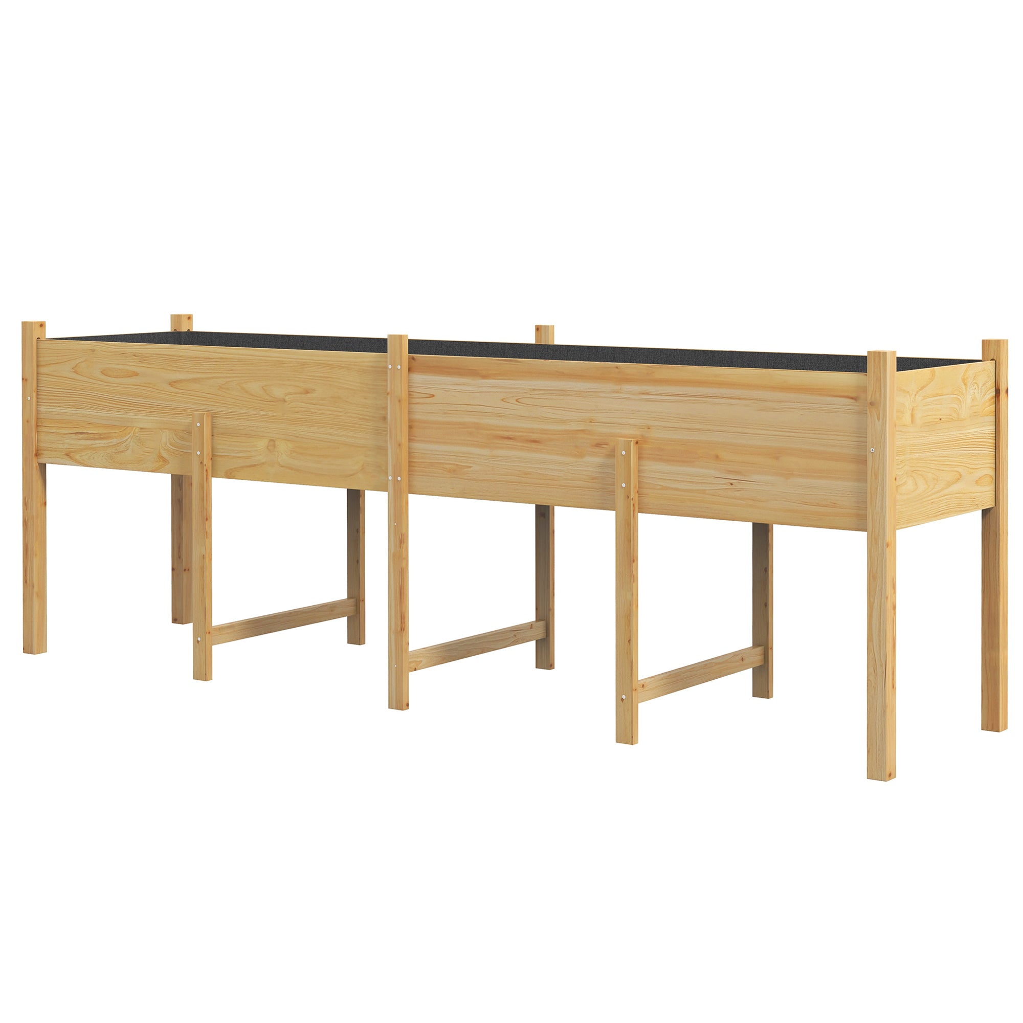Wooden Raised Garden Bed, Large Elevated Planter Box with Legs, Bed Liner and Drain Holes, 7.4' x 1.8' x 2.6', Natural - Natural Wood