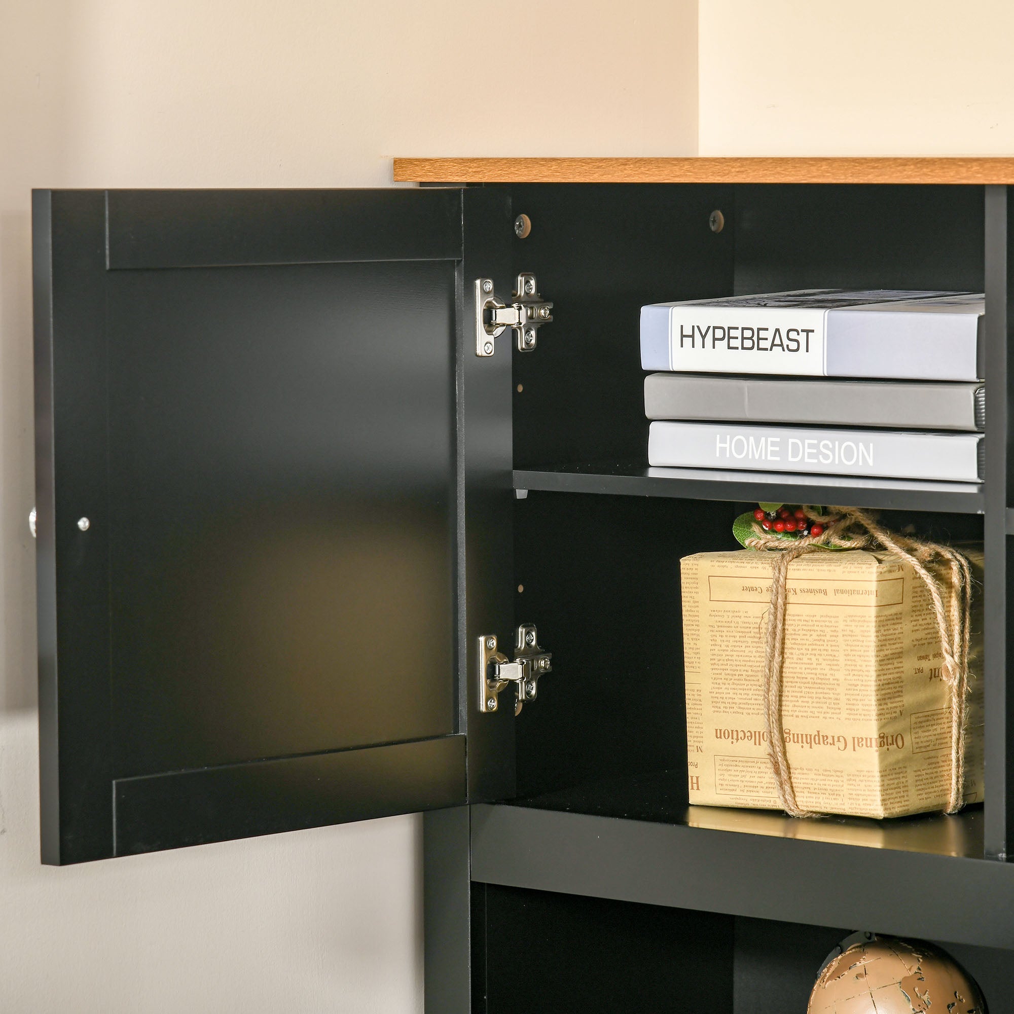 L Shaped Computer Desk with Hutch, 59" Corner Desk, Space Saving Home Office Desk with Storage Shelves, Drawer and Cabinet, Black