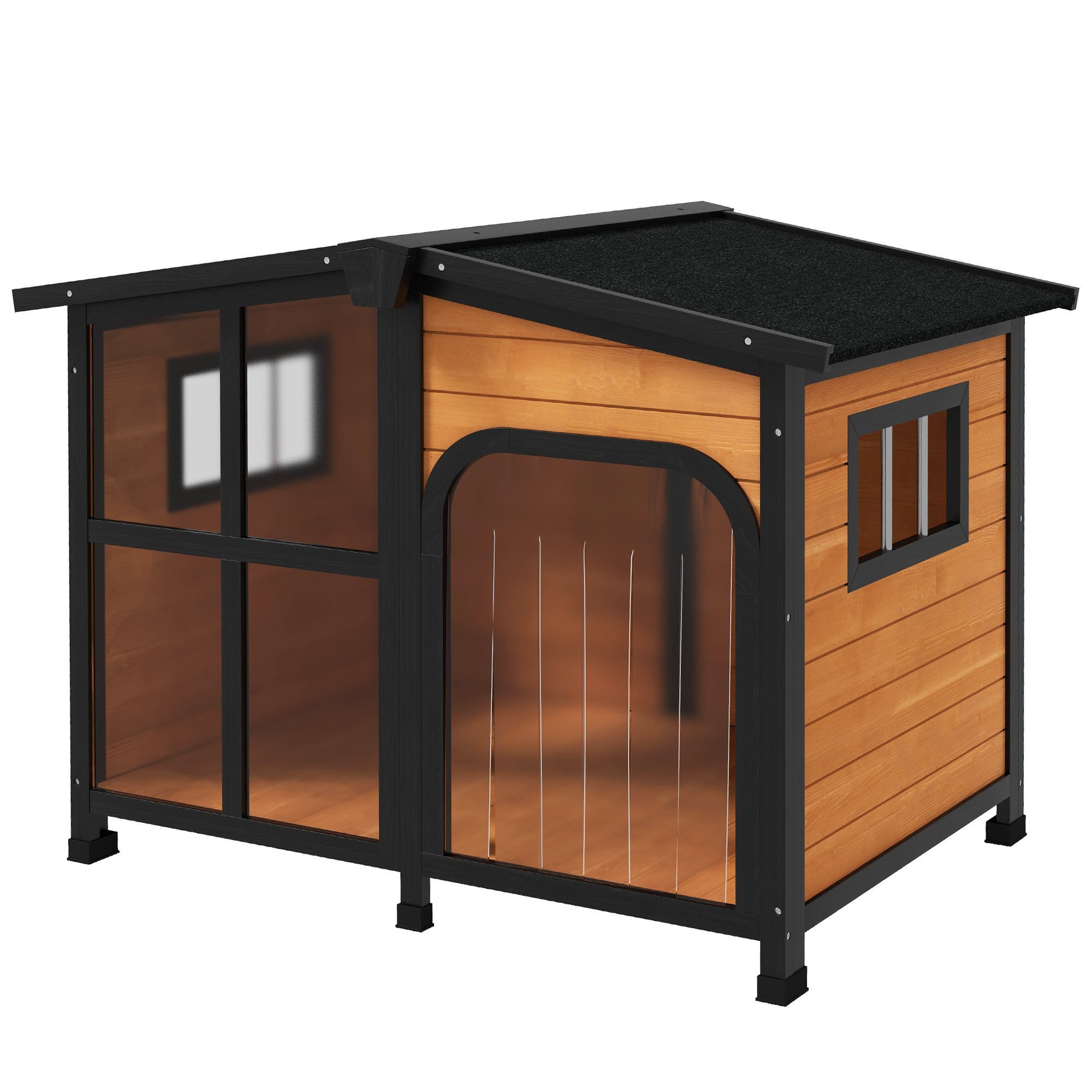 Cabin-Style Wooden Dog House for Large Dogs with Openable Roof & Giant Window, Yellow - Yellow