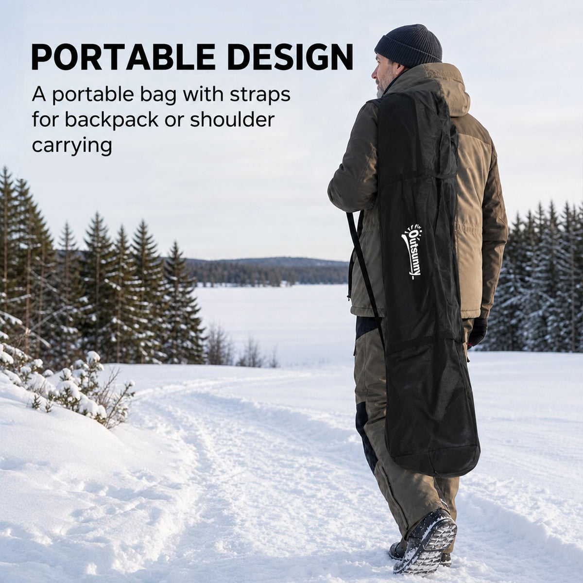 Insulated Pop-Up Ice Fishing Tent, 3-4 Person Portable Hub Style Ice Fishing Shelter with Double Zipper Doors