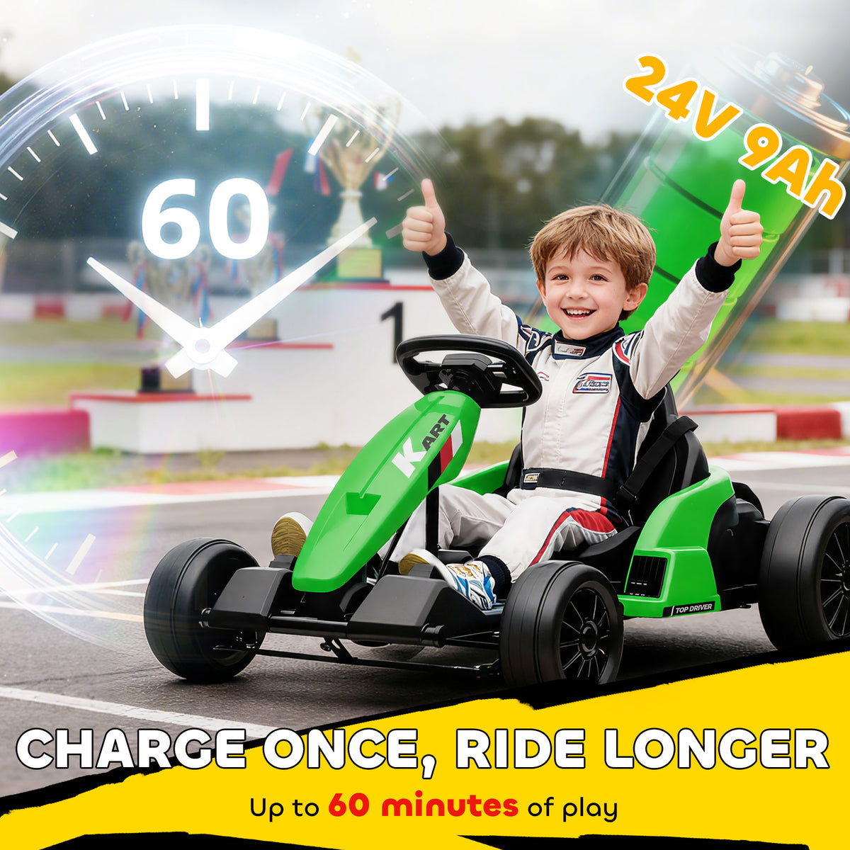 24V Electric Go Kart with Dual 150W Motors, Adjustable Seat & 11.2MPH High Speed, Slow Start, 5-Point Harness, Green