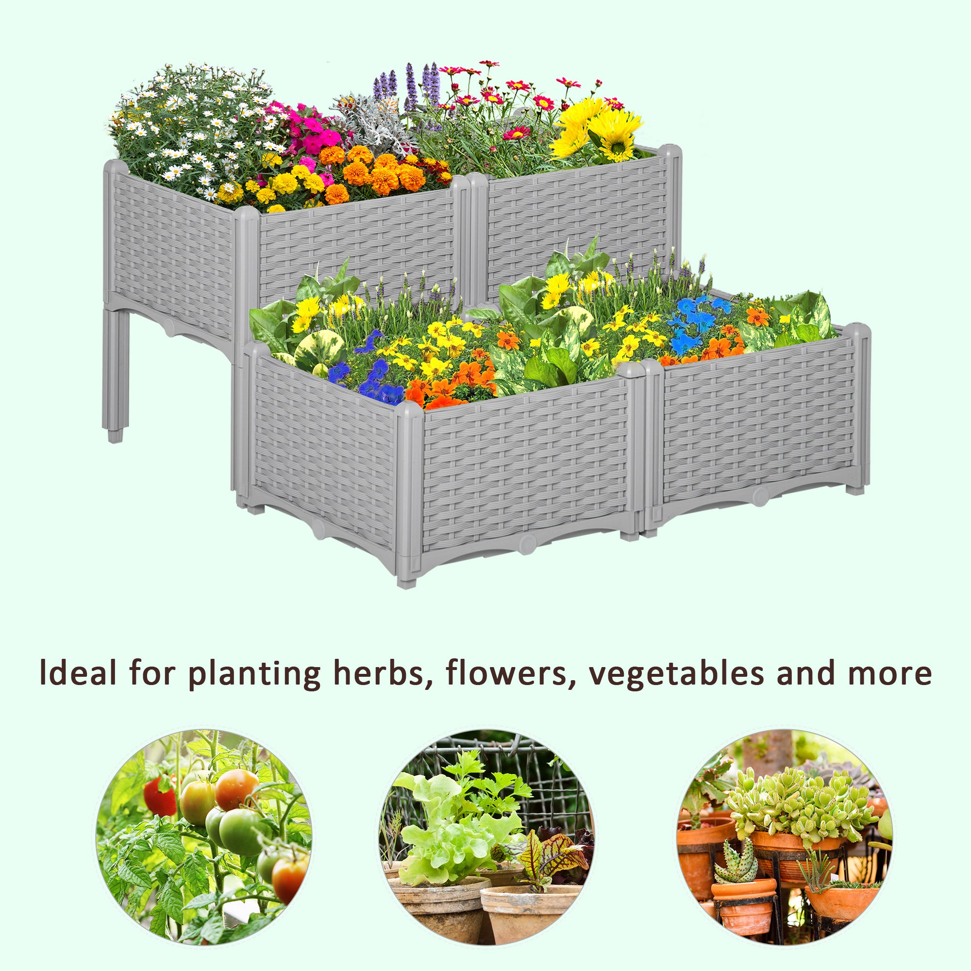 4-Piece Raised Garden Bed with Legs, Self-Watering Planter Box Raised Bed to Grow Flowers, Herbs & Vegetables, Gray - Gray - Image 7