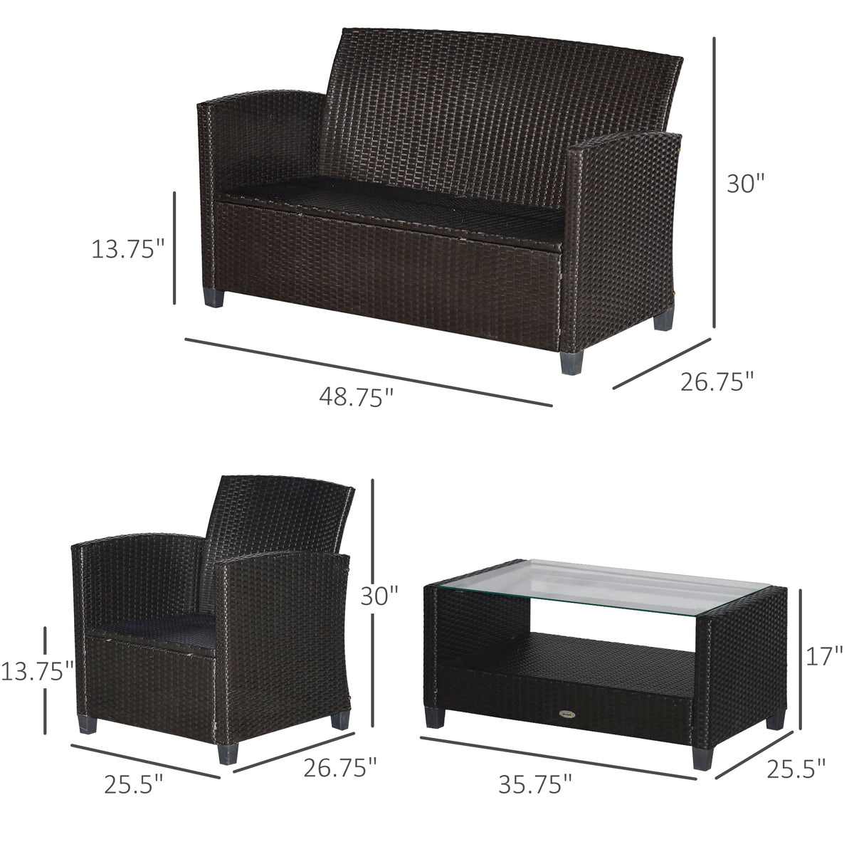 4 Pieces Patio Furniture Sets with Cushions, PE Rattan Wicker Conversation Chairs with Two-Tier Coffee Table for Backyard Porch Garden Poolside and Deck, Blue