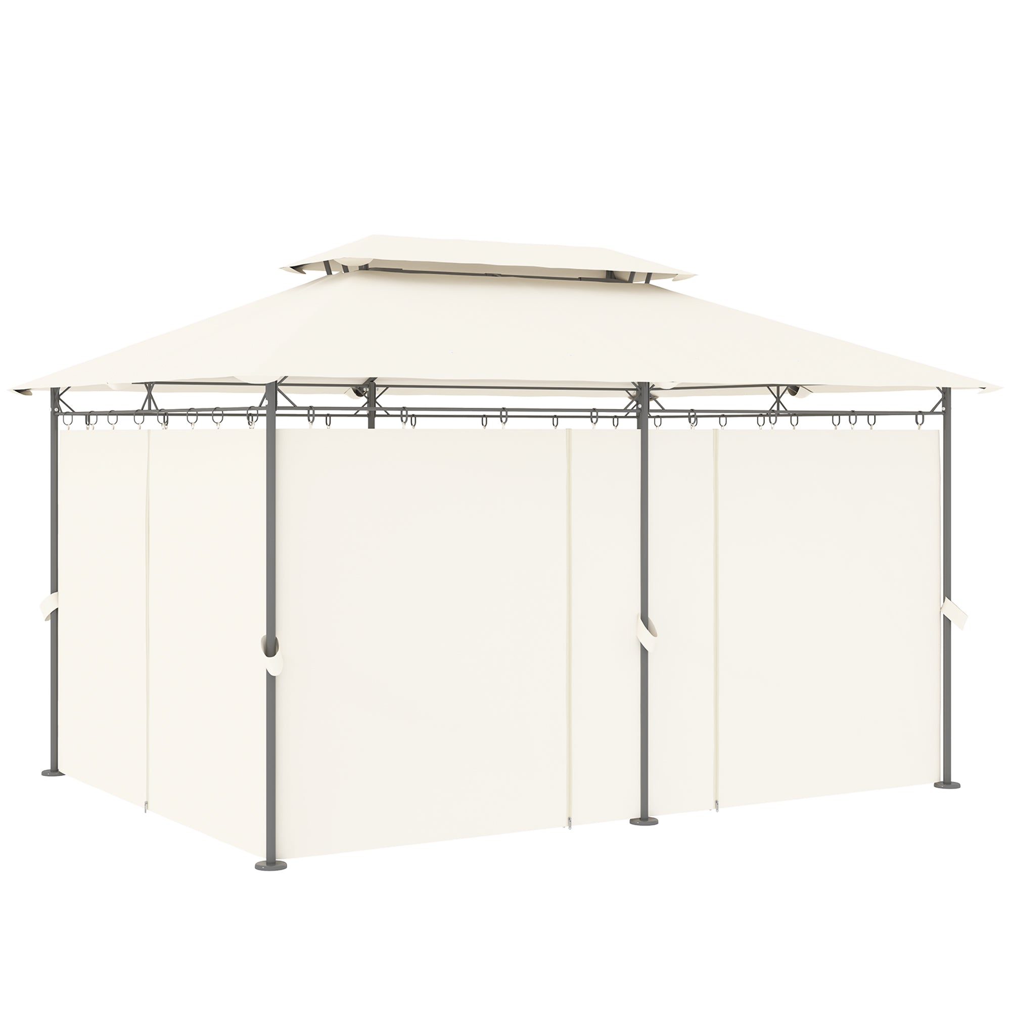 10' x 13' Double Roof Patio Gazebo, Outdoor Gazebo with Curtains, for Garden, Lawn, Backyard and Deck, Cream White
