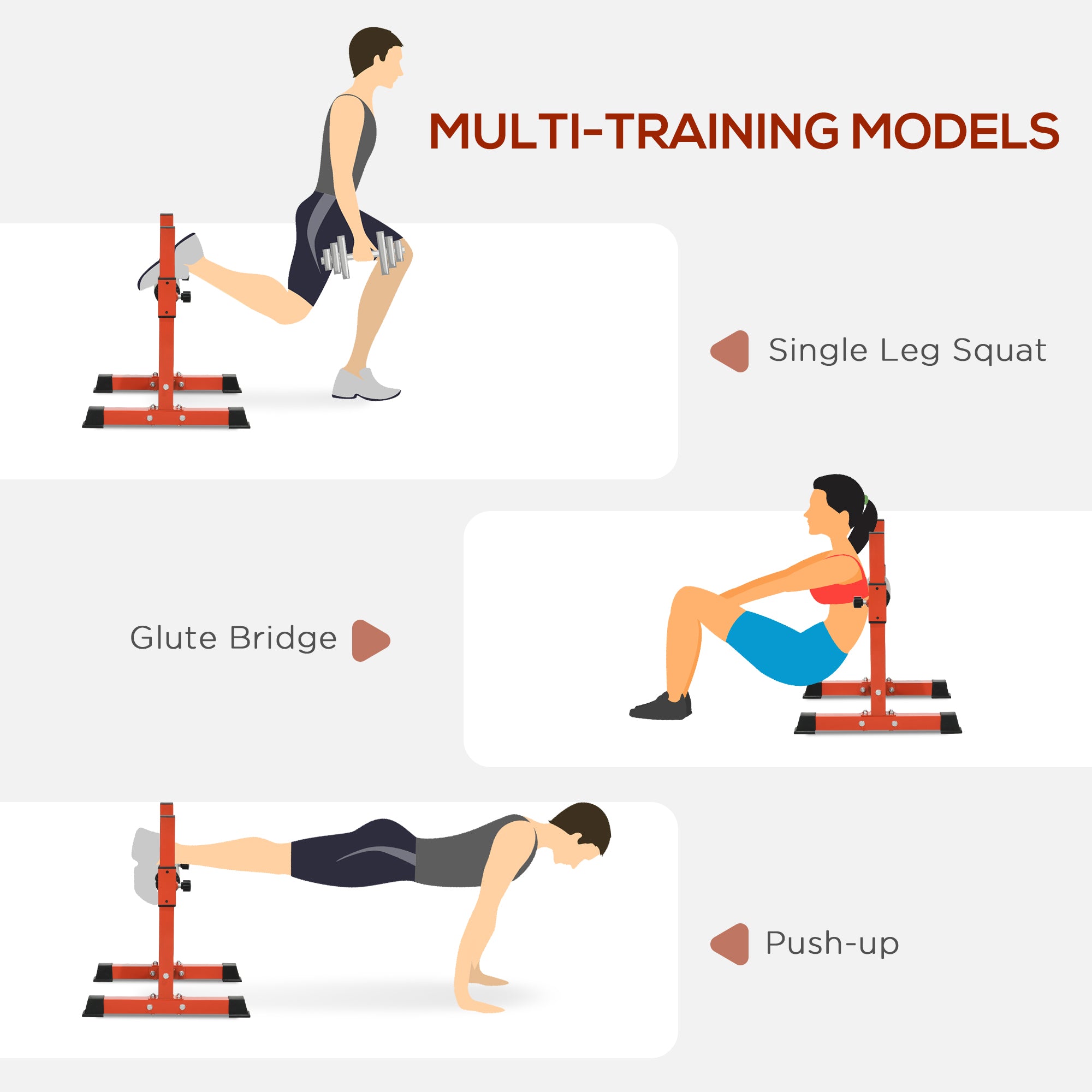 Bulgarian Split Squat Stand, Single Leg Squat Stand, 12-Level Adjustable Squat Roller for Lower Body Strength Training, Red