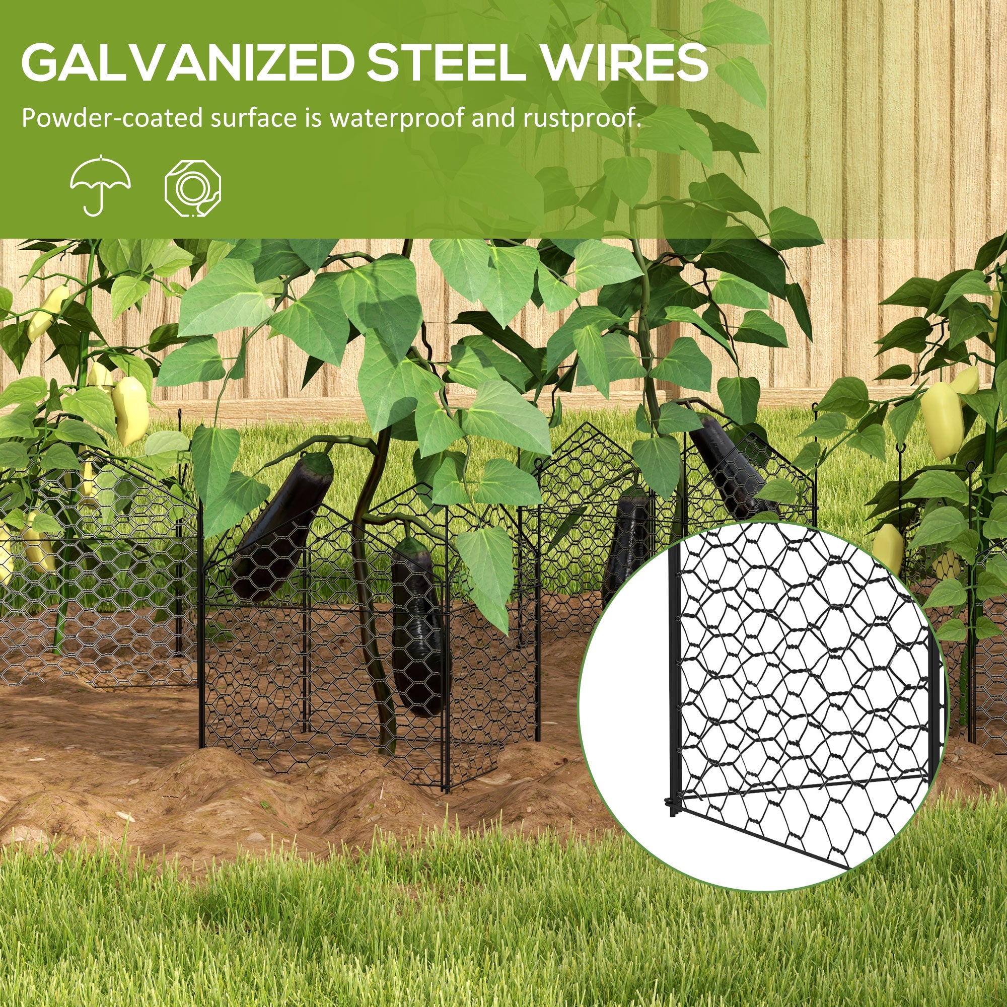 4 Pack Garden Cloches for Plants, 12" x 14" Metal Crop Cage Set, Plant Cages to Keep Animals Out, Black - Black - Image 5