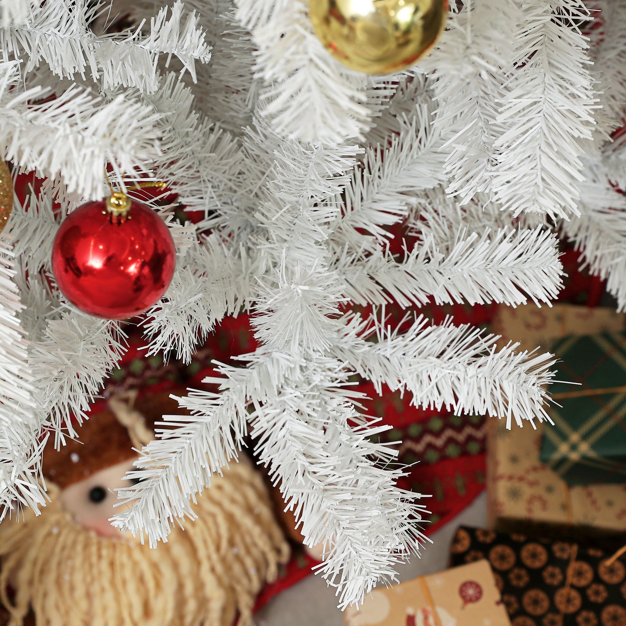 7.5ft Unlit Artificial White Christmas Tree, Holiday Decor with 1346 Branch Tips, Auto Open and Steel Base