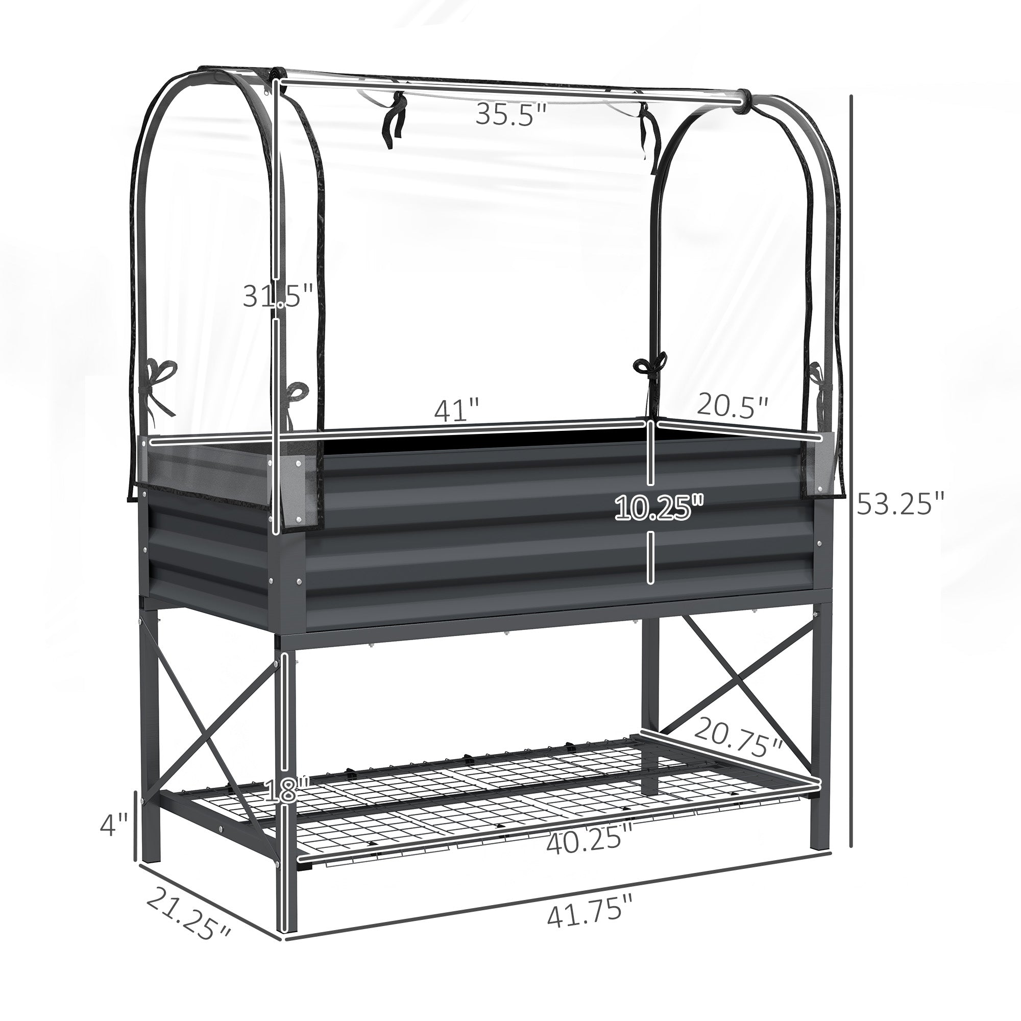 Raised Garden Bed with Legs and Cover, Metal Elevated Planter Box with Bottom Shelf and Liner for Vegetables, Dark Gray - Dark Gray - Image 3