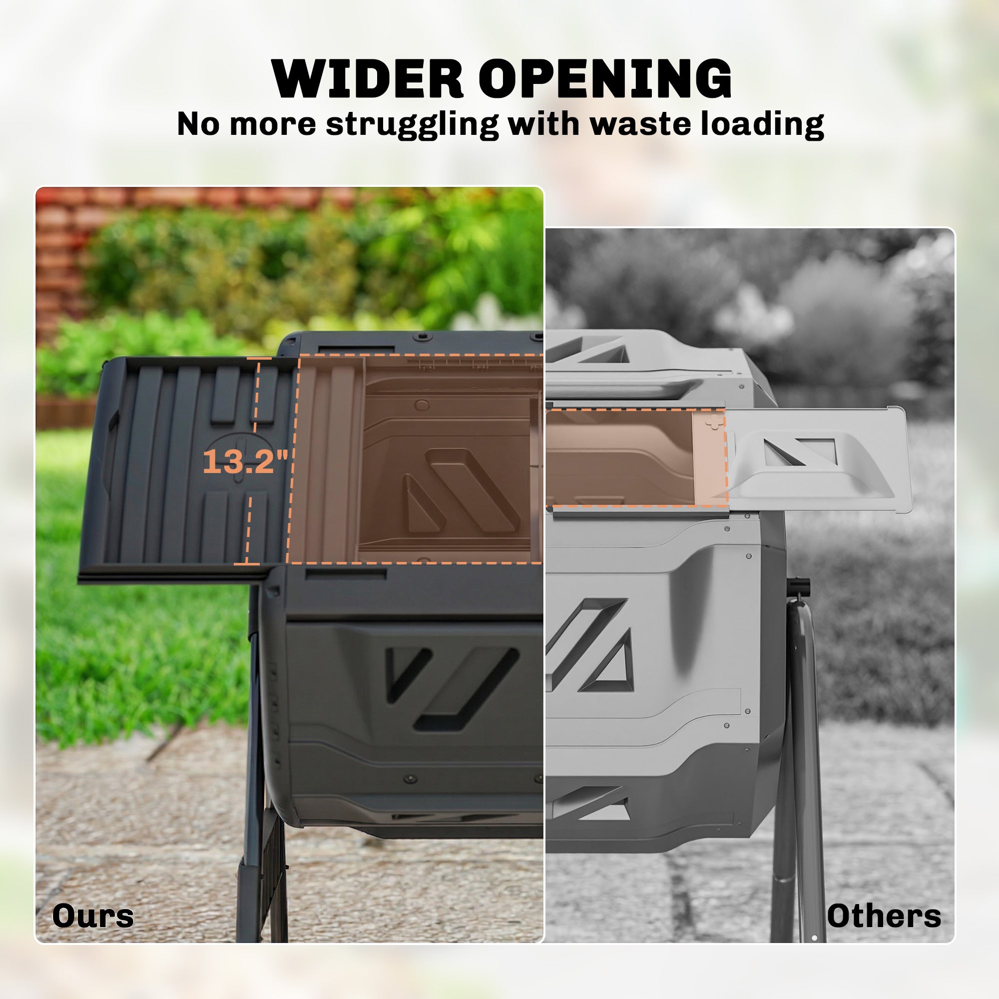 Compost Bin Outdoor, 53 Gal Dual Chamber Tumbling Composter with Adjustable Vents, BPA Free Tumbling Composter, Black - Black - Image 6