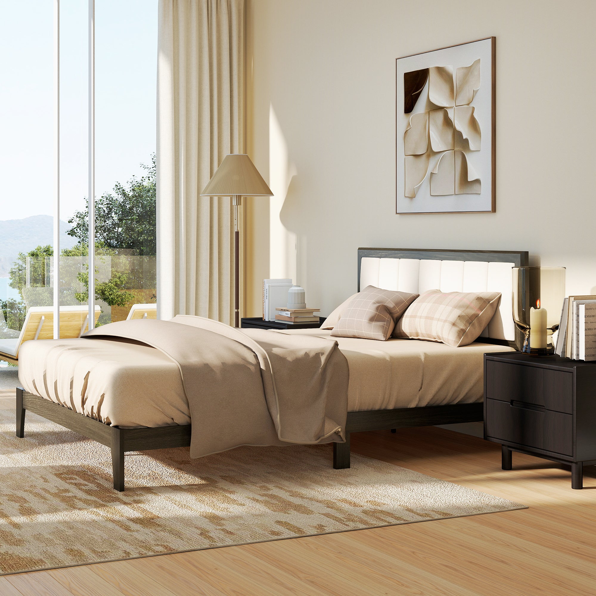 Queen Size Bed Frame with Headboard, Platform Bed Frame with Wooden Slats No Box Spring Needed Charcoal Gray
