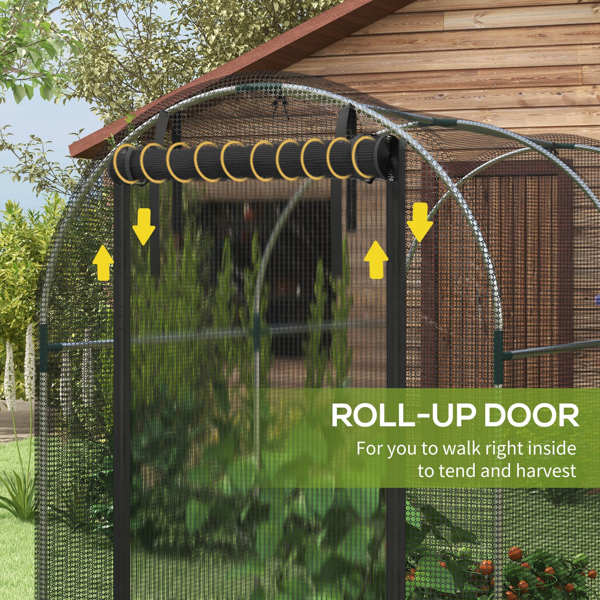 Galvanized Steel Crop Cage, Plant Protection Tent with Zippered Door, 4' x 8', Black - Black - Image 6