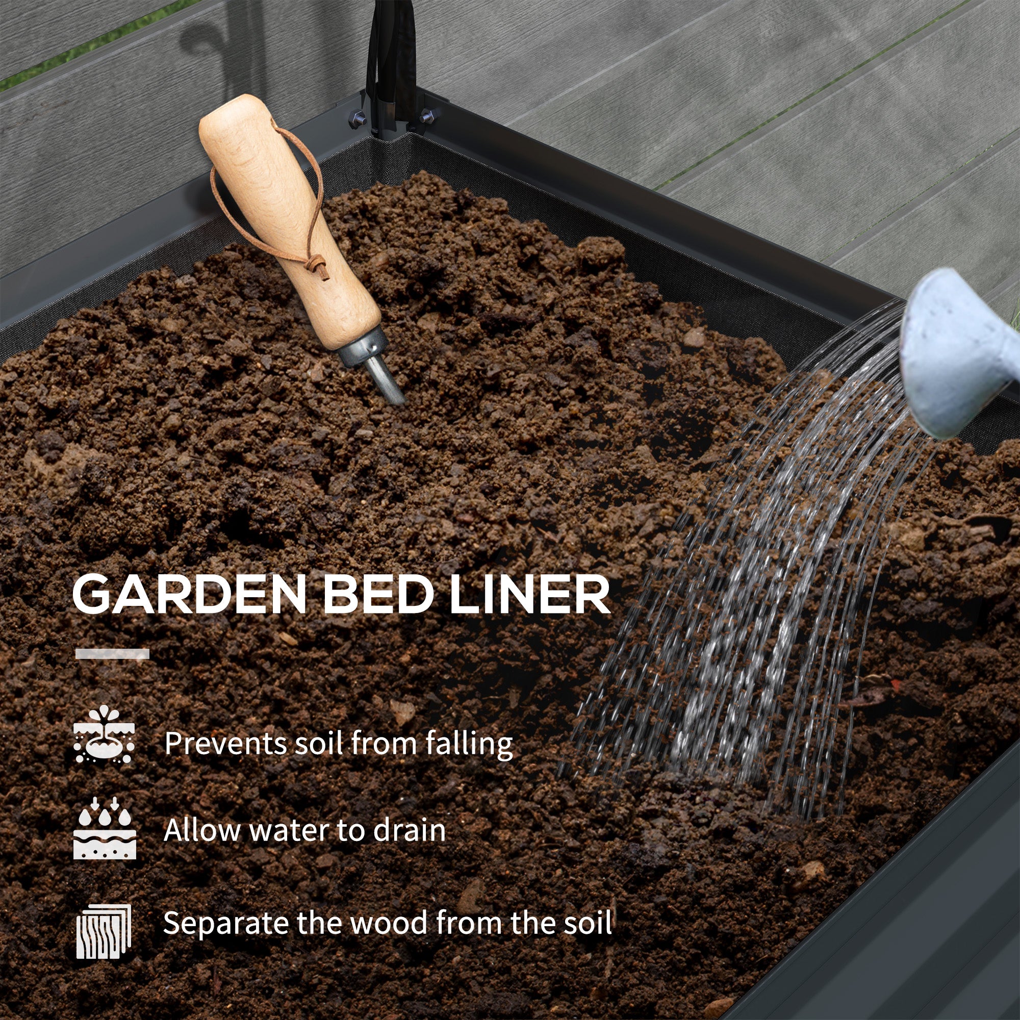 Raised Garden Bed with Legs and Cover, Metal Elevated Planter Box with Bottom Shelf and Liner for Vegetables, Dark Gray - Dark Gray - Image 6