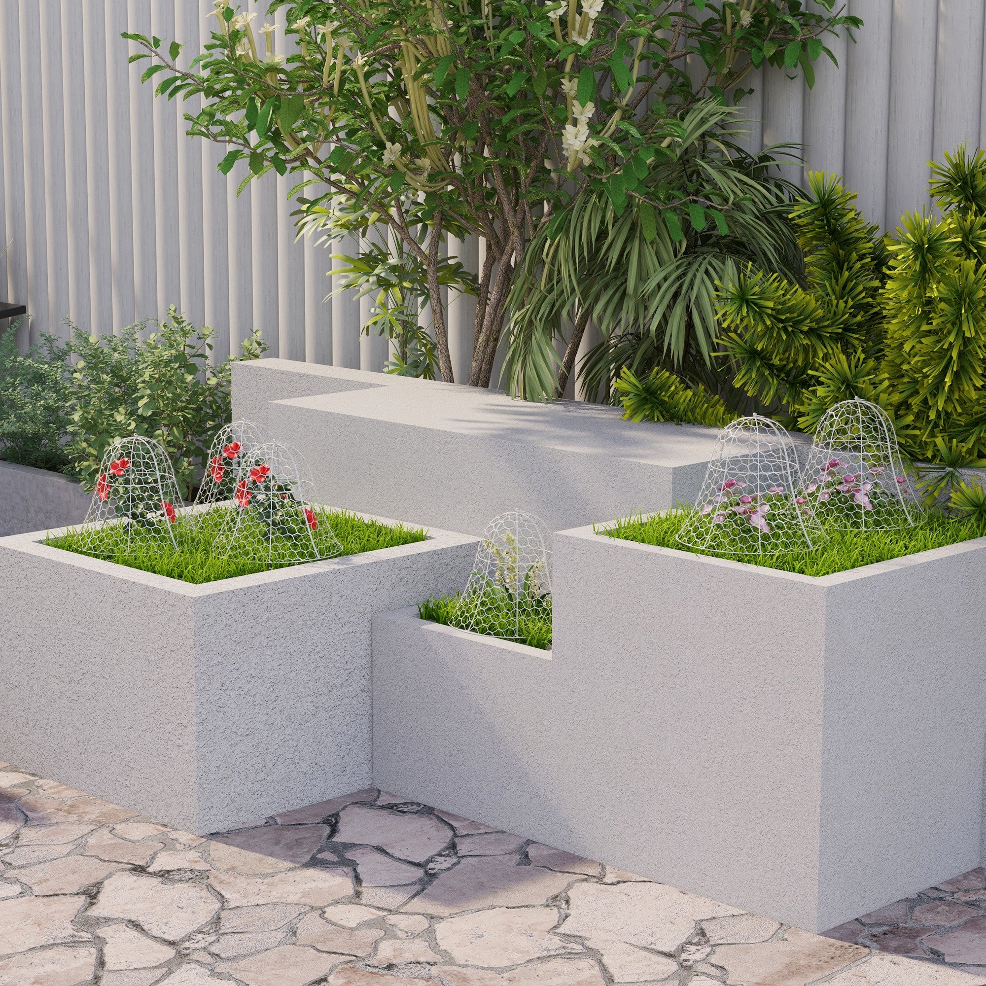 6 Pack Garden Cloches for Plants, 16" x 13" Metal Crop Cage, Plant Cages to Keep Animals Out, White - White - Image 7