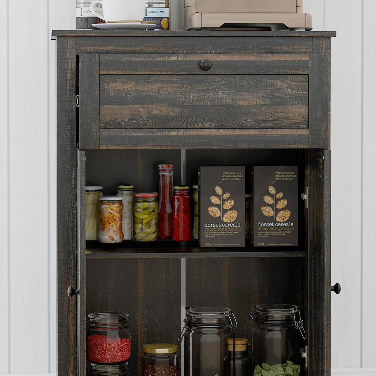 Farmhouse Sideboard Storage Cabinet with Doors and Drawer for Kitchen, Living room, 23.5"x11.75"x34.5", Dark Brown