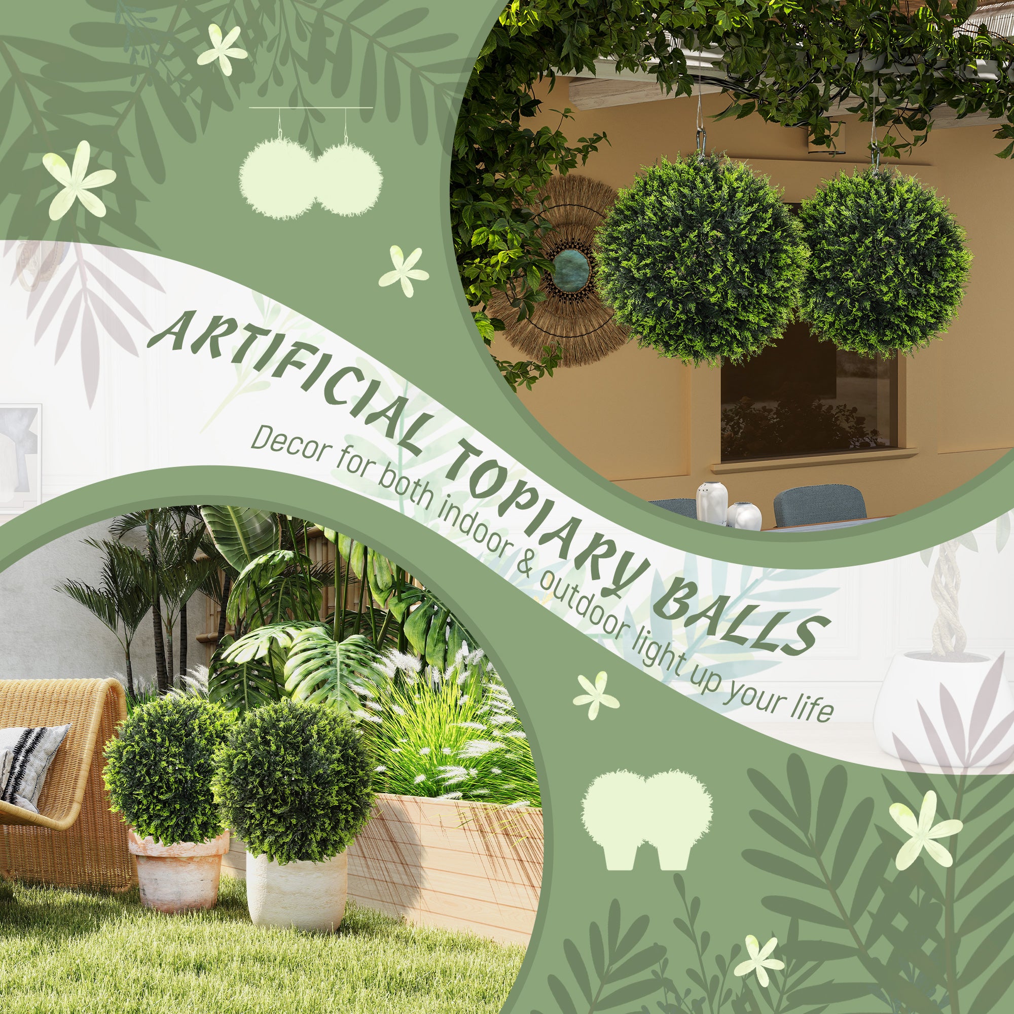 2 Pack Artificial Plant Cedar Topiary Balls, 17.7 Inch