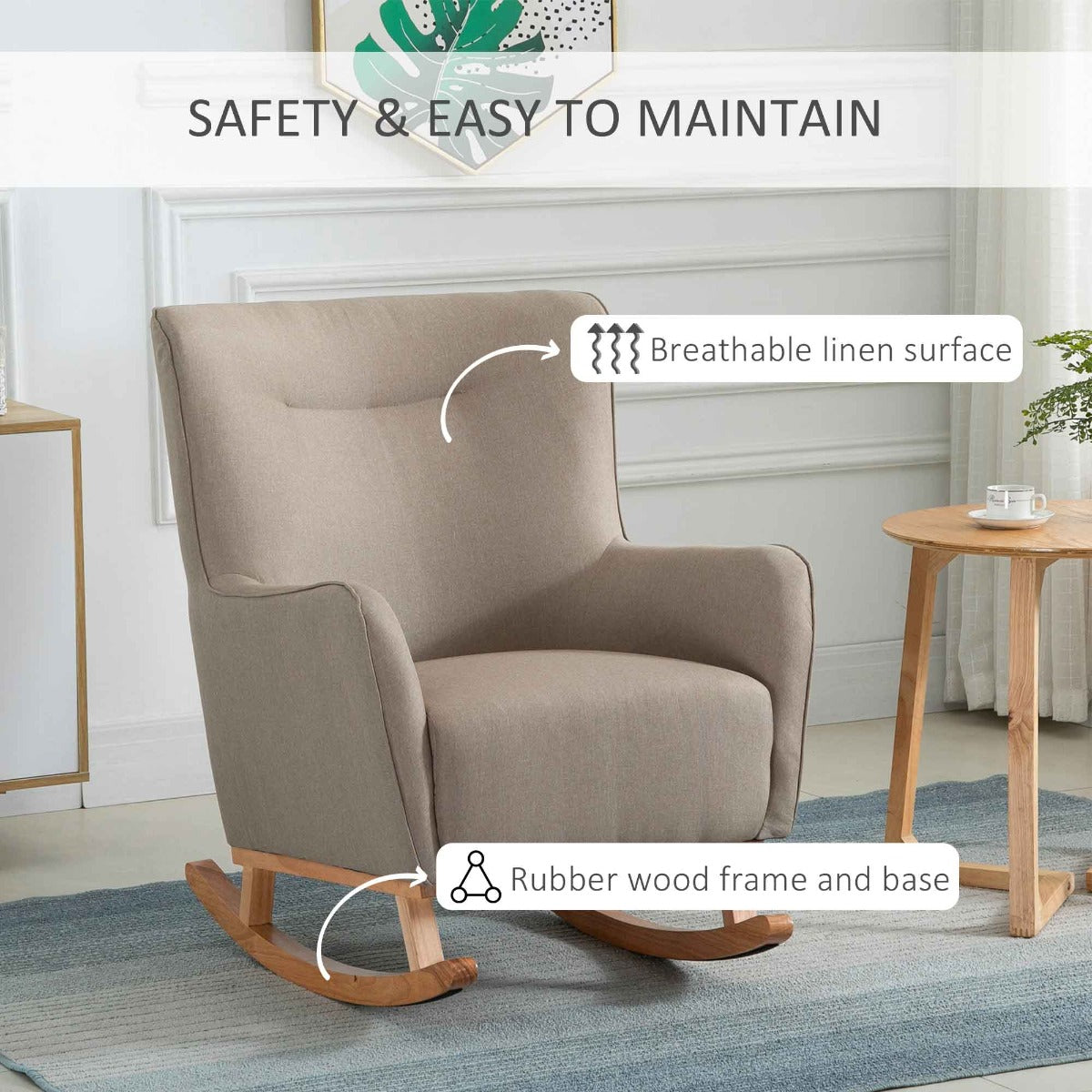 Modern Rocking Chair Sofa Armchair Modern Accent Chair, Greige