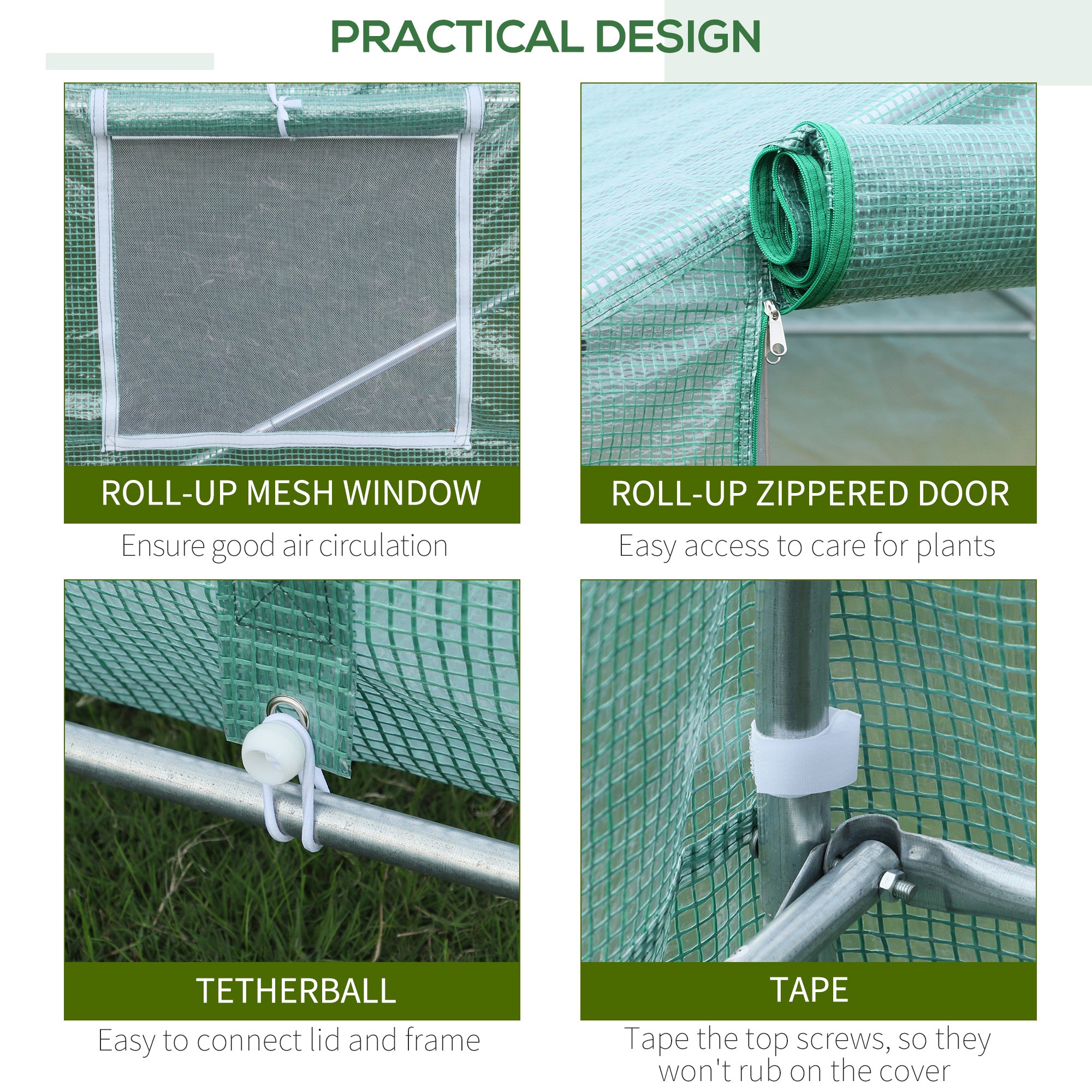 20' x 10' x 7' Walk-In Tunnel Greenhouse with Zippered Door & 8 Mesh Windows, Large Garden Green House Kit, Galvanized Steel Frame, Green - Green - Image 5