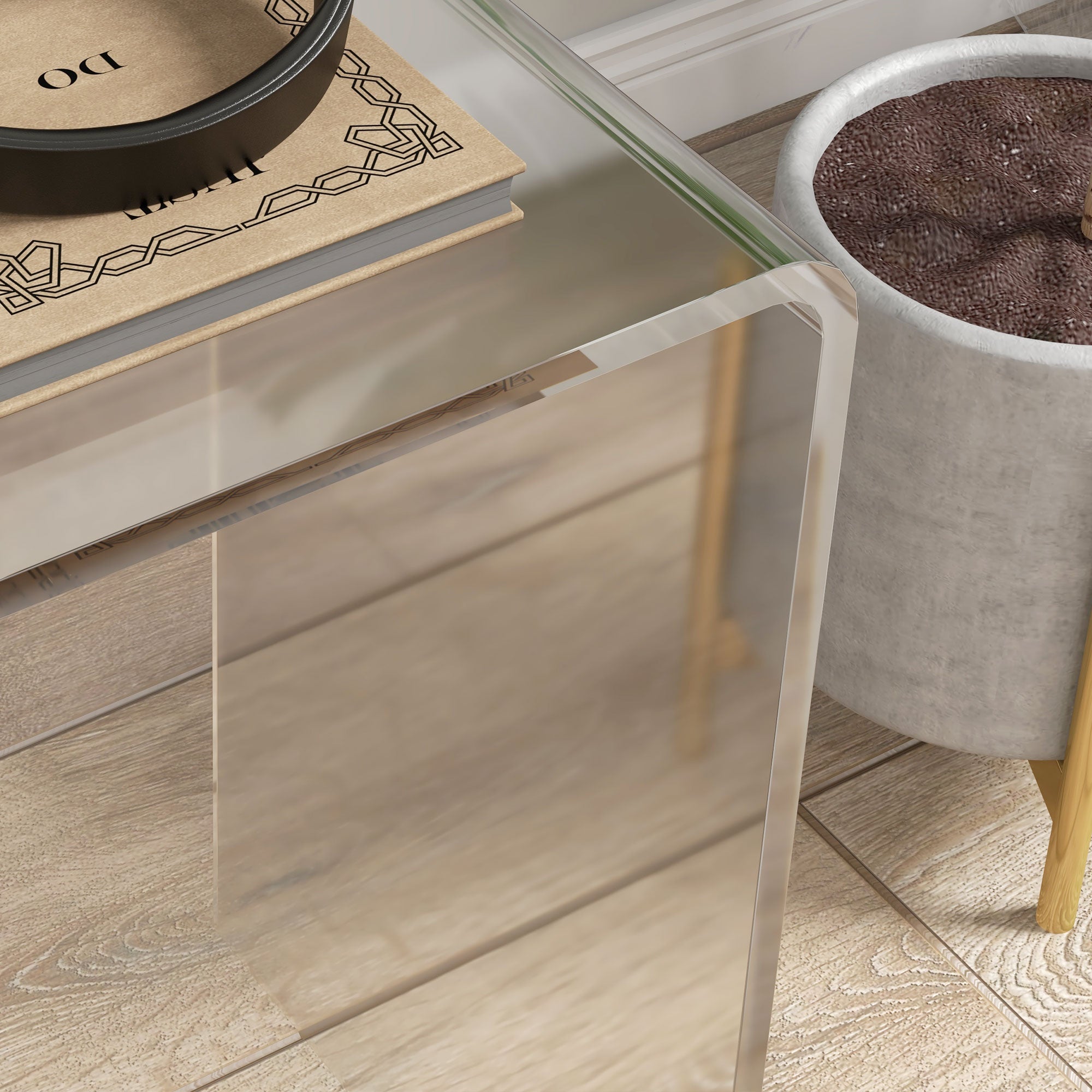 Modern Acrylic End Table, Waterfall Side Table with Rounded Edges and Storage for Small Spaces, 21" x 12" x 21", Clear