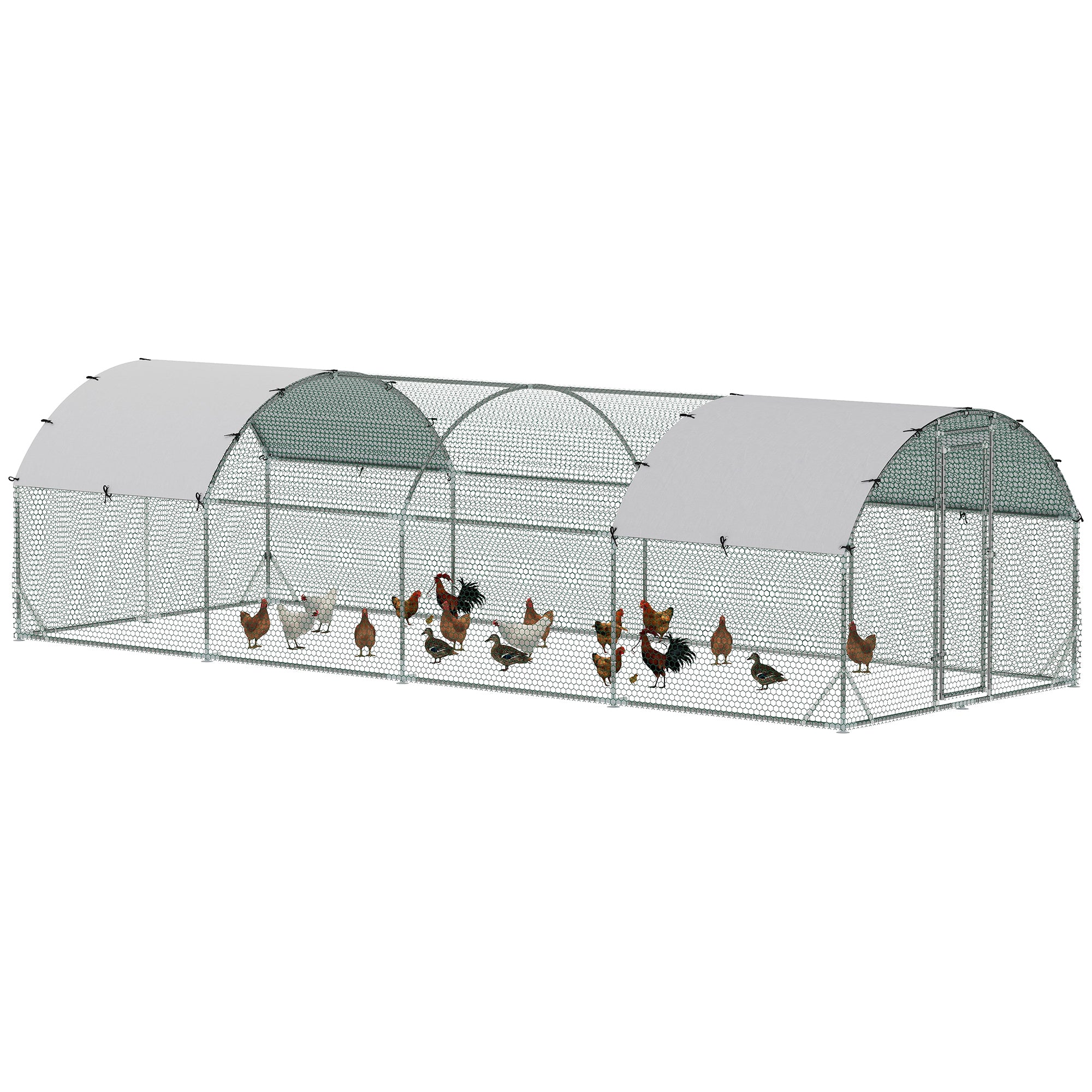 Large Metal Chicken Coop with Waterproof and Anti-UV Cover for Yard, Outdoor, Duck, Rabbit, 9.2' x 24.9' x 6.5' - Silver