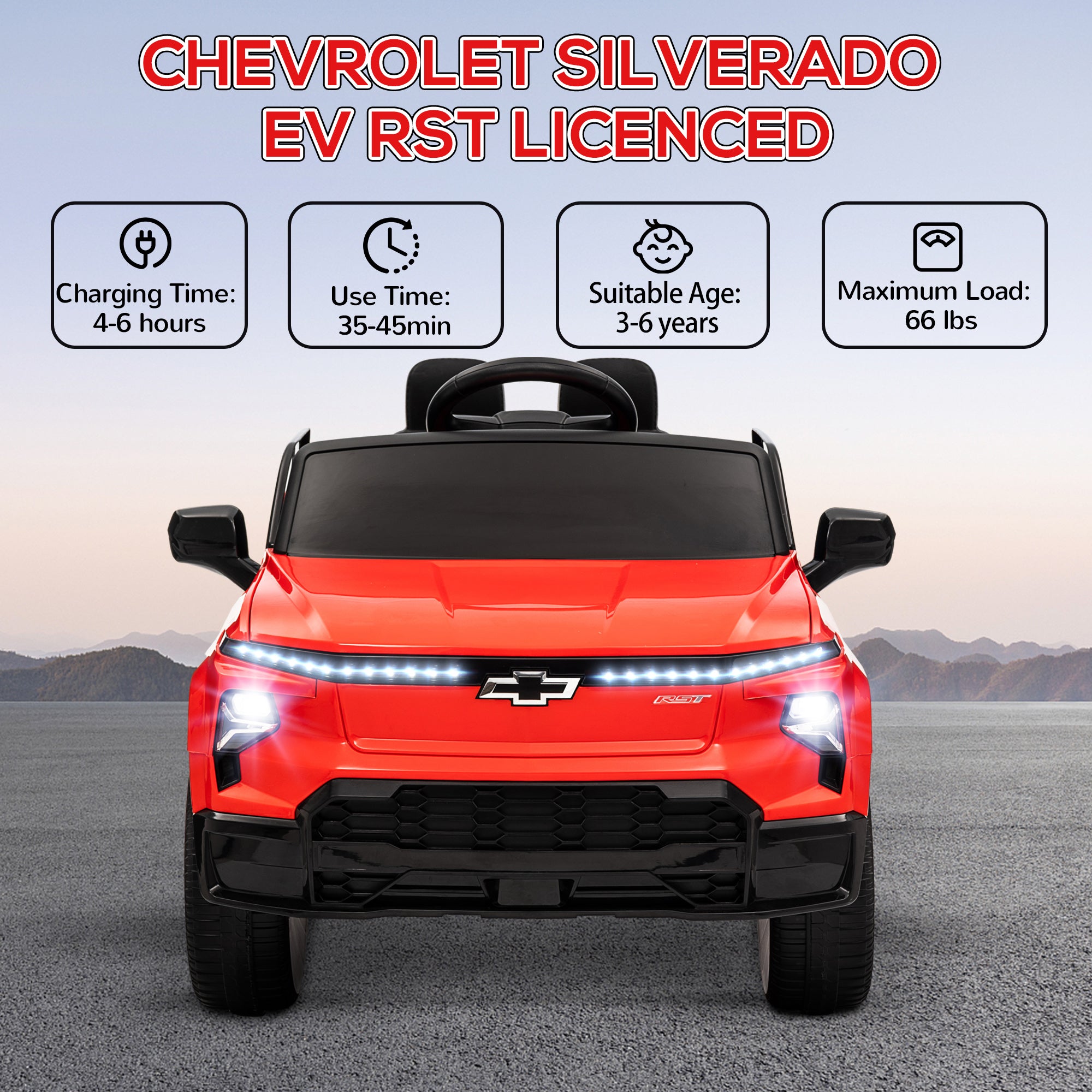 12V Chevrolet Silverado EV RST Licensed Kids Electric Car with Parent Remote Control, Spring Suspension, Red