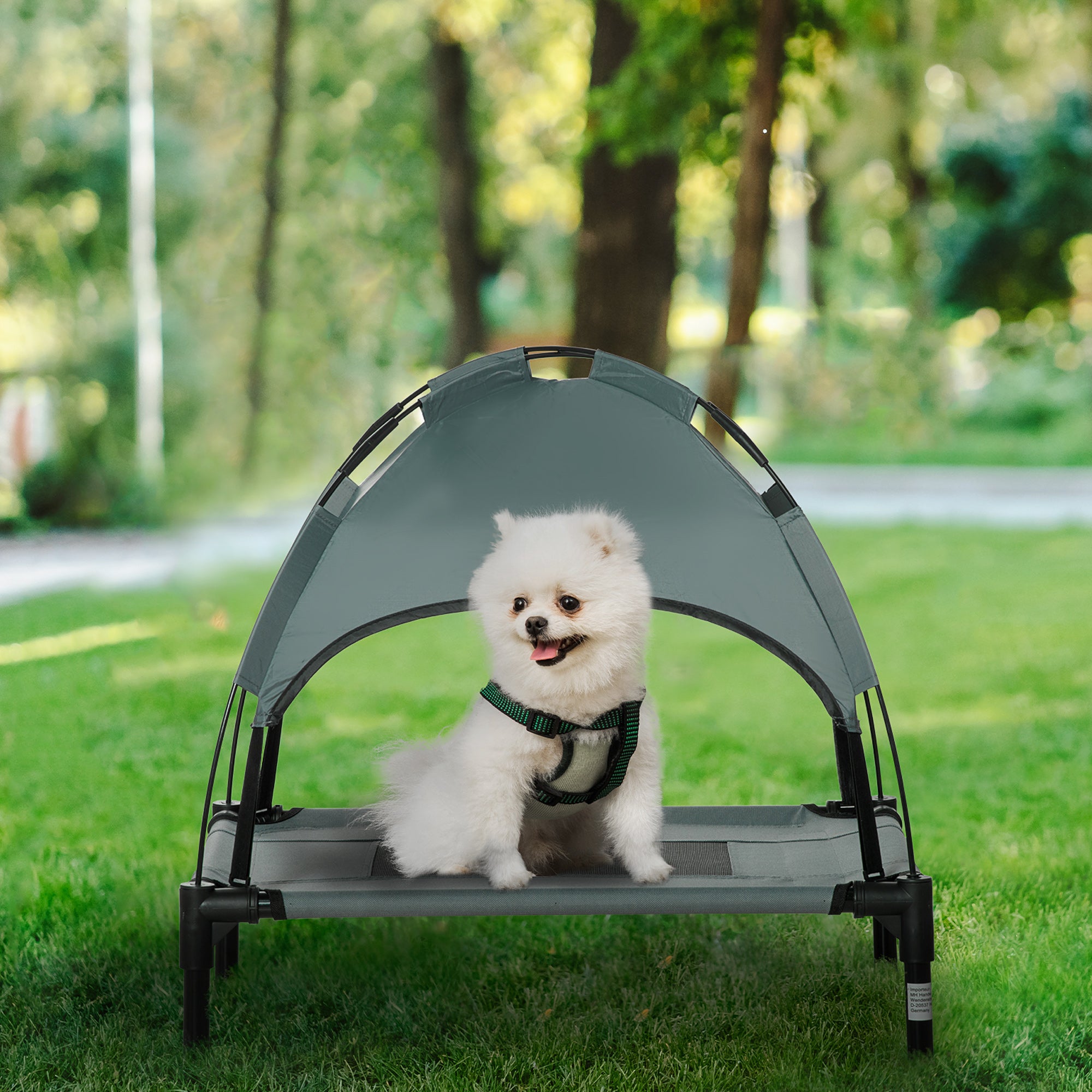 Elevated Dog Bed with Removable Canopy, Outdoor Dog Cot with UV Protection Canopy Shade, 24 inch Pet Bed for Camping, Gray - Grey - Image 2