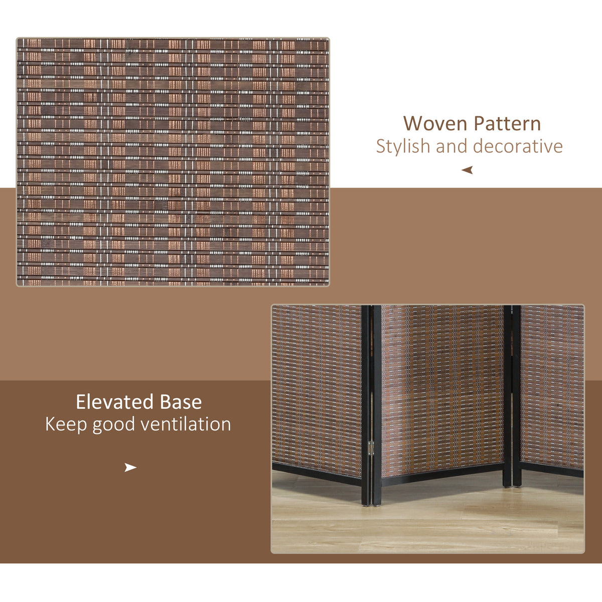 Room Divider Folding Privacy Screen Freestanding 4 Panel Pine Wood for Bedroom Home Office 6 Ft Tall Black Brown