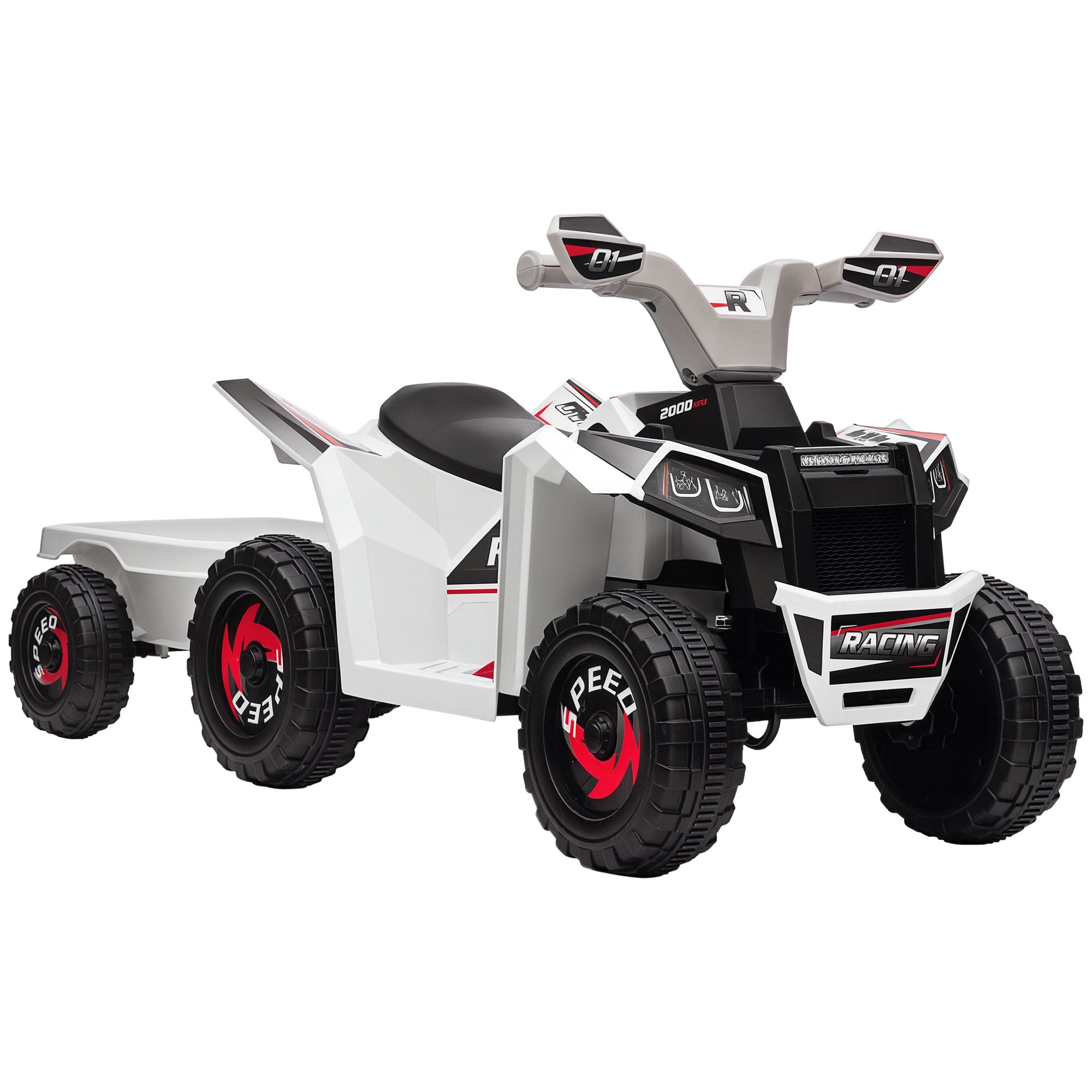 6V Electric Toy Car with Back Trailer, Forward Backward, Wear-Resistant Wheels for Ages 18-36 Months, White