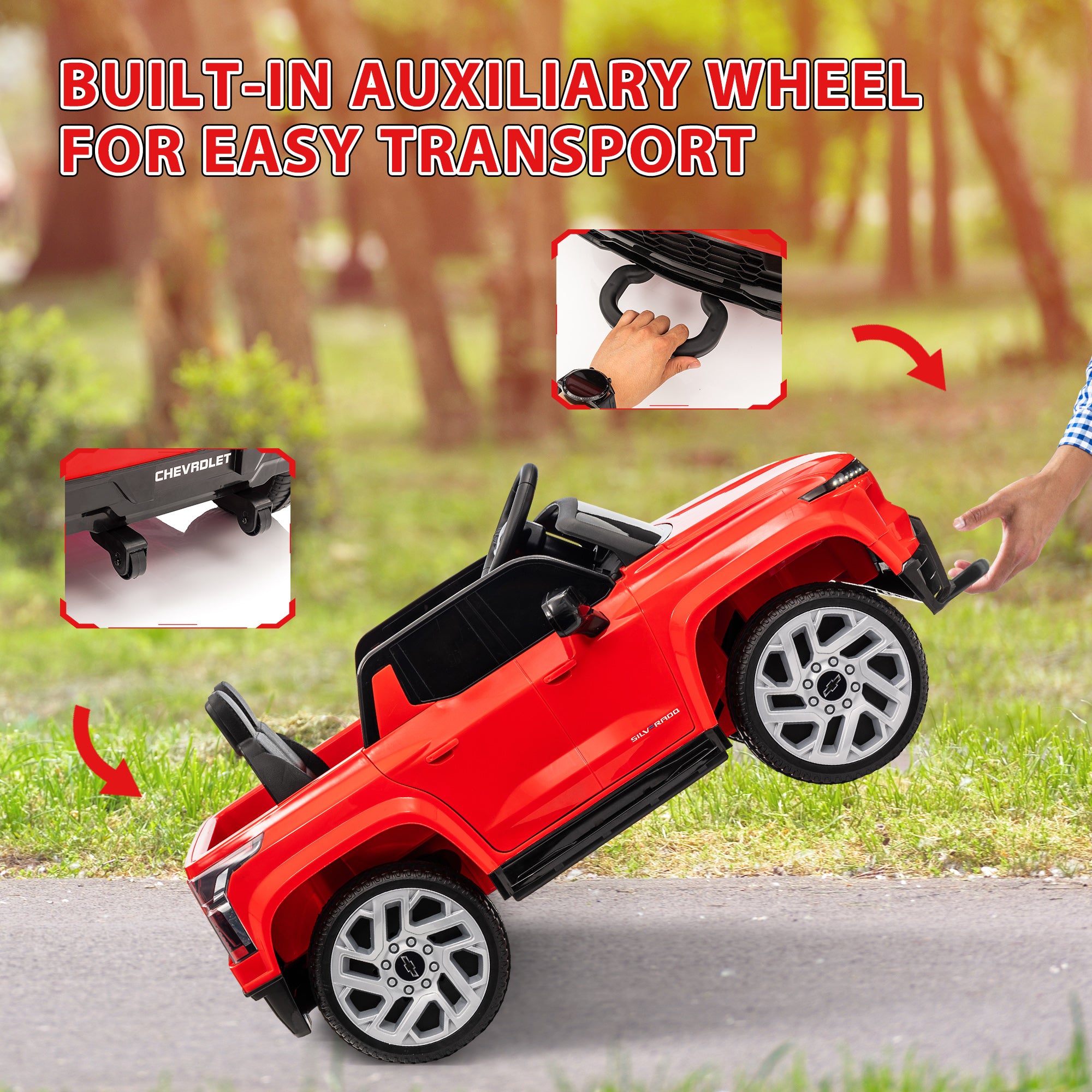 12V Chevrolet Silverado EV RST Licensed Kids Electric Car with Parent Remote Control, Spring Suspension, Red