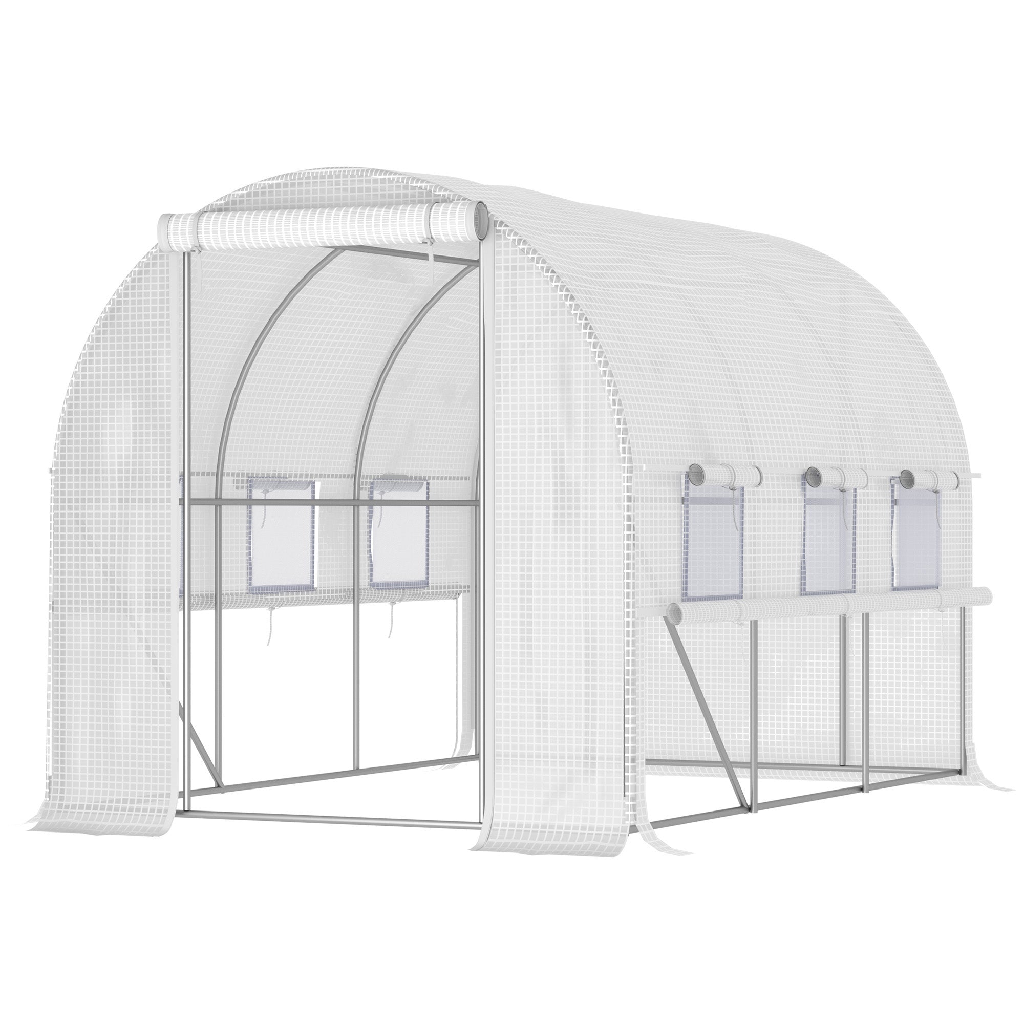 9.7' x 6.5' x 6.5' Walk-in Tunnel Greenhouse, Outdoor Green House with Anti-Tear PE Cover, Zipper Doors and Mesh Windows, White - White