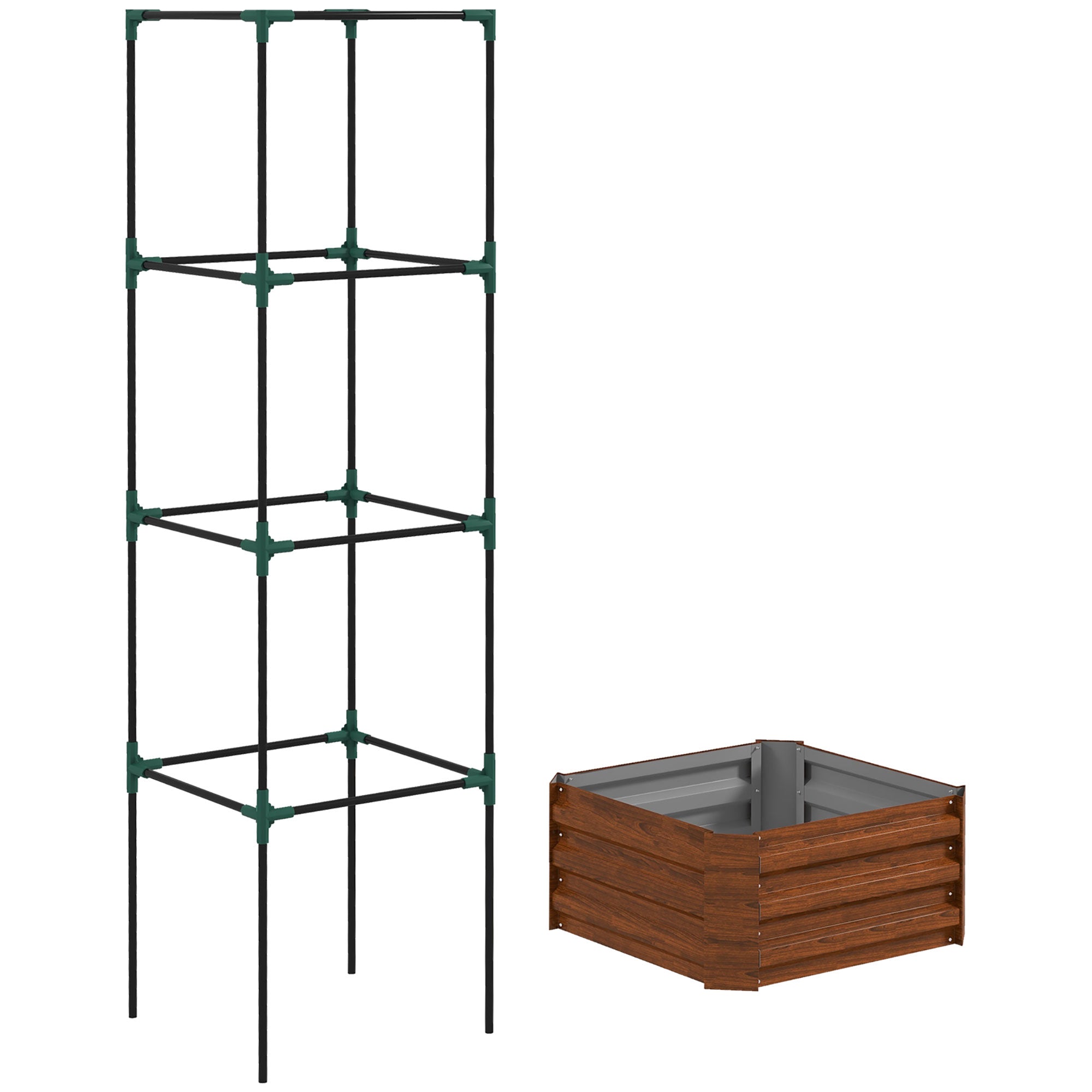 Galvanized Planter Box, 24" x 24" x 73.5" Raised Garden Bed with Tomato Cage for Climbing Vines, Brown - Brown - Image 8