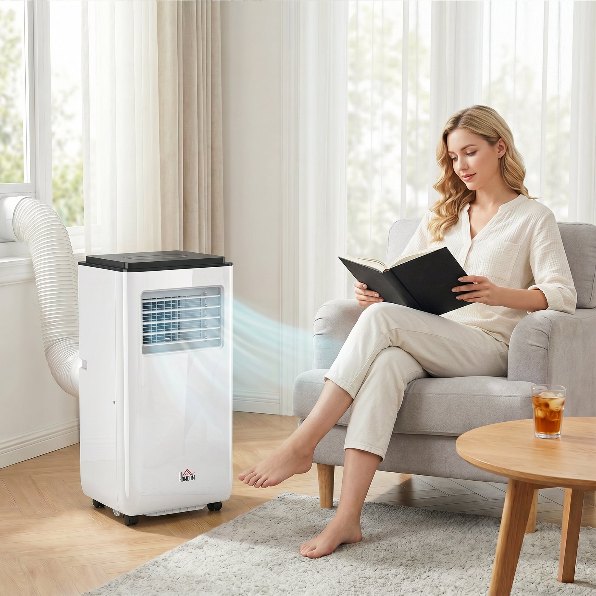 10,000 BTU Moible Air Conditioner 440 Sq. Ft., Dehumidifier Fan Auto Sleep with 24H Timer On/Off, Window Kit, White