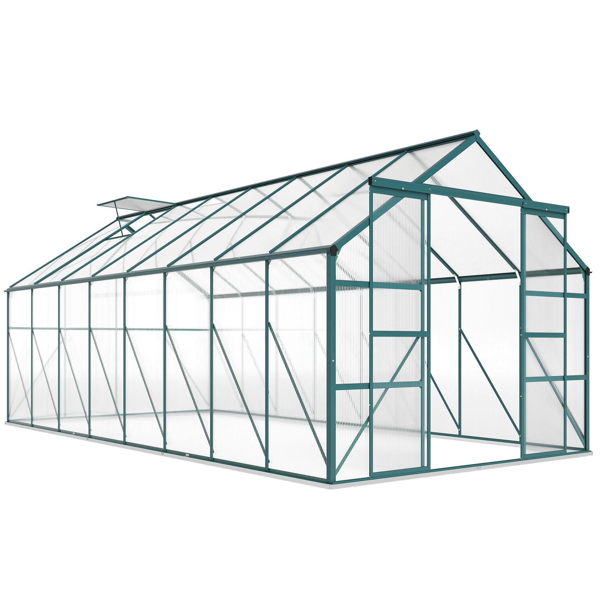 16' x 8' Aluminum Greenhouse Polycarbonate Walk-in Garden Greenhouse Kit with Adjustable Roof Vent, Rain Gutter and Sliding Door for Winter, Clear - Clear