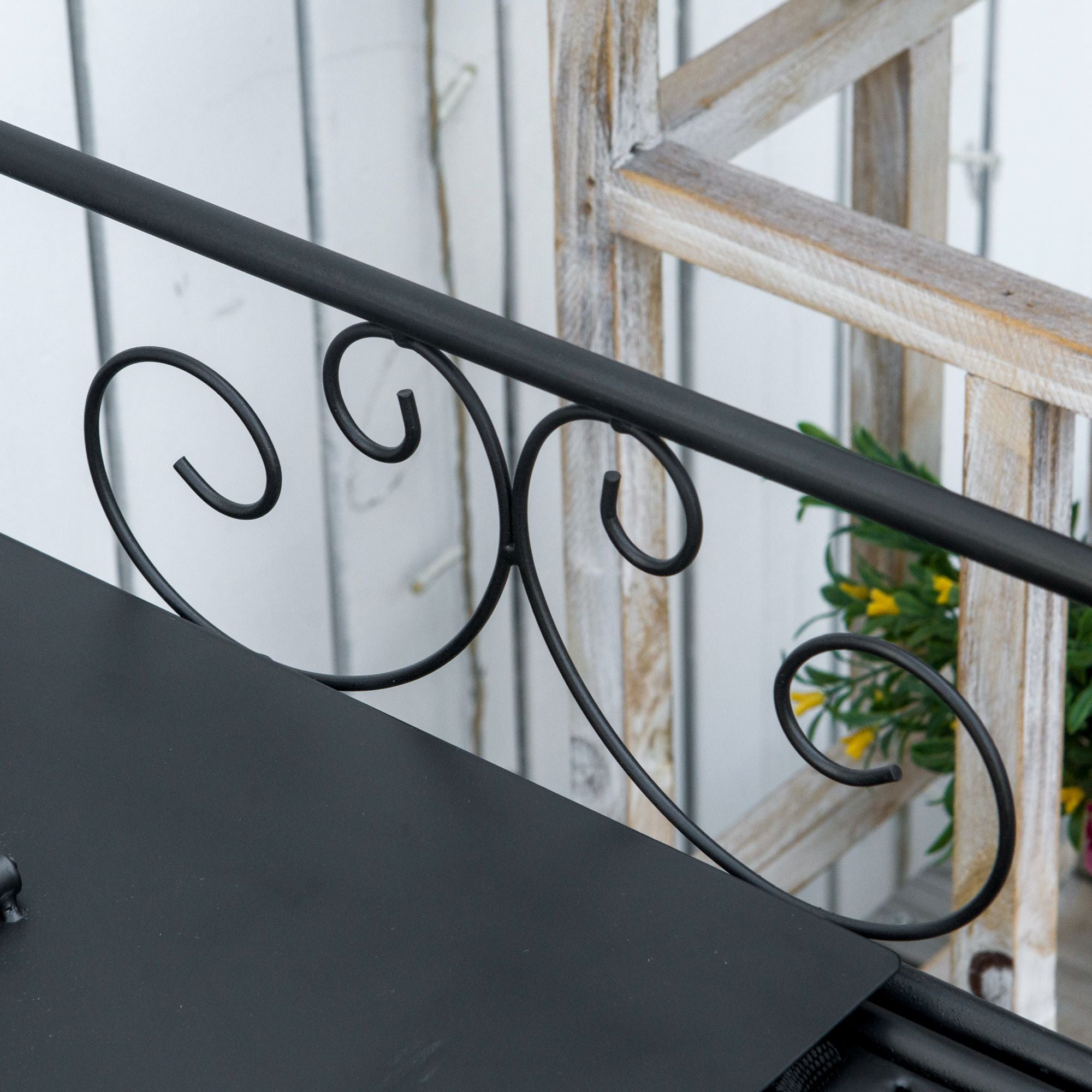 Folding Potting Bench Table, Metal Garden Workstation, Work Bench with Large Build-In Bag with Cover, 5 Hanging Hooks & Storage Shelf, Flourishes - Black - Image 8