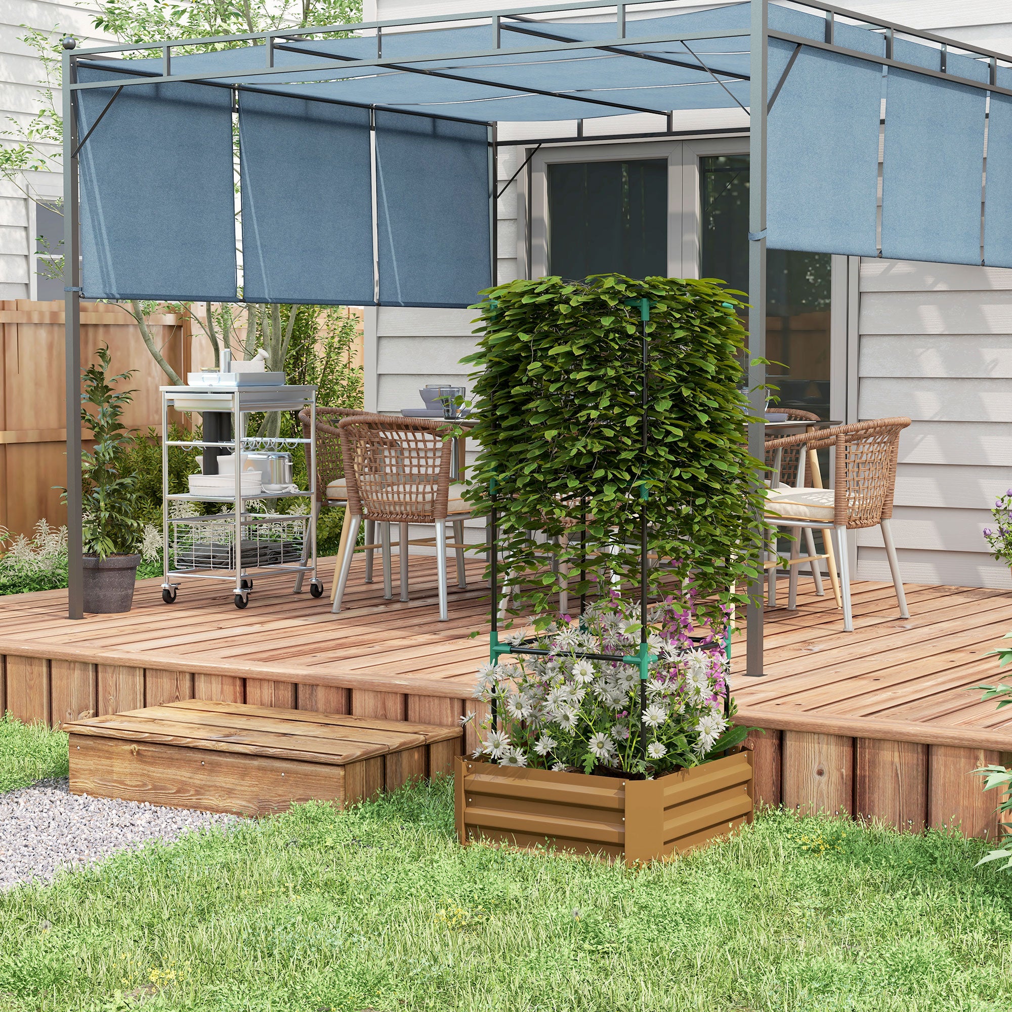 Galvanized Planter Box, 24" x 24" x 55" Raised Garden Bed with Tomato Cage for Climbing Vines, Brown - Brown - Image 7