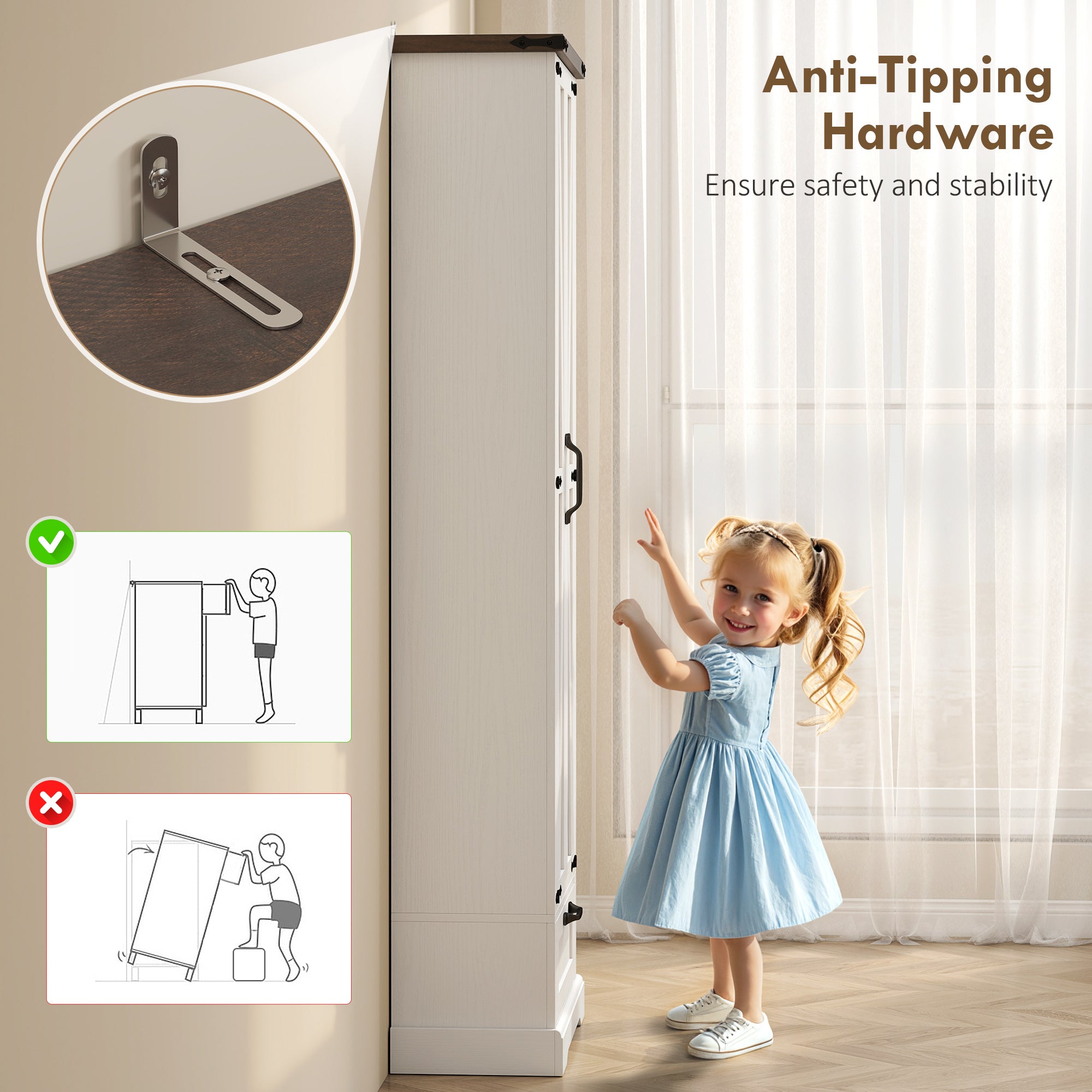 71" Pantry Cabinet, Kitchen Storage Cabinet with Adjustable Shelves, Barn Doors and Drawer for Dining Room, White