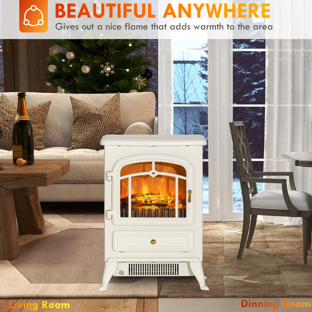 Fireplace Stove, Electric Fireplace Heater with Realistic LED Flames and Logs, 725W/1450W, Beige